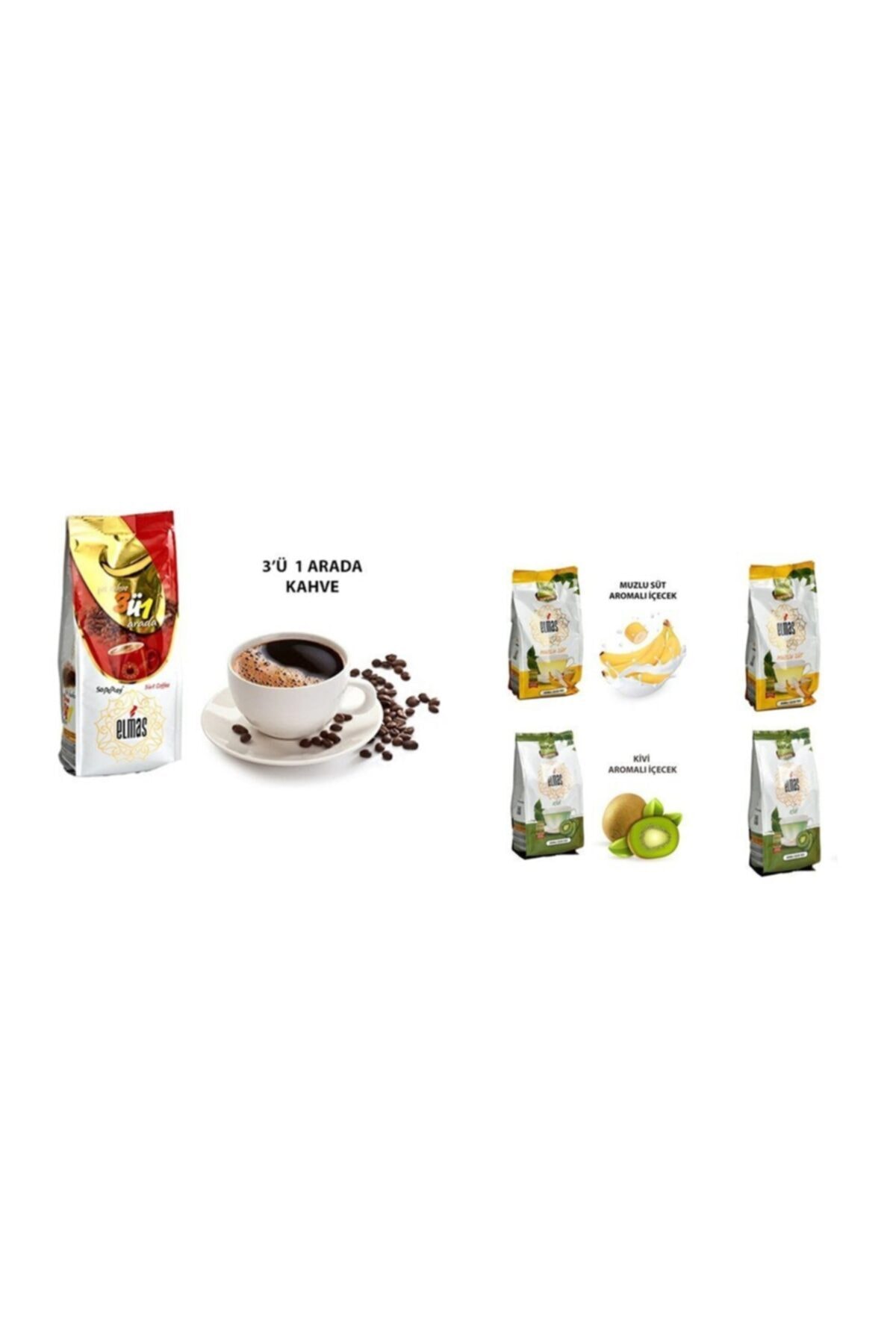 SAMMEY Elmas 3'ü1 Arada Toz Kahve 1000 Gram 3 In 1 Coffee + Muzlu Süt + Kivi Aromalı Içecek Tozu