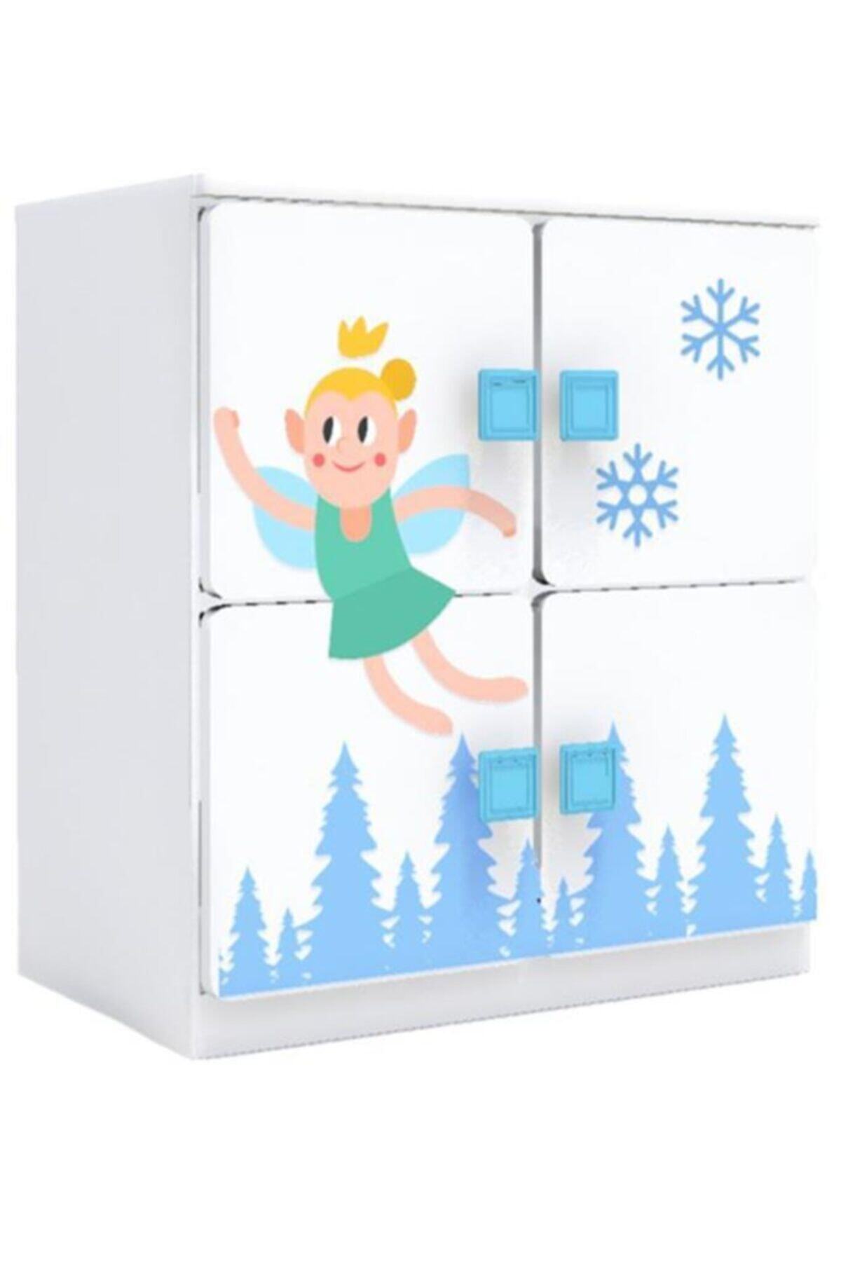 WoodyLife 4 Kapaklı Beyaz Çocuk Dolap Kış Temalı