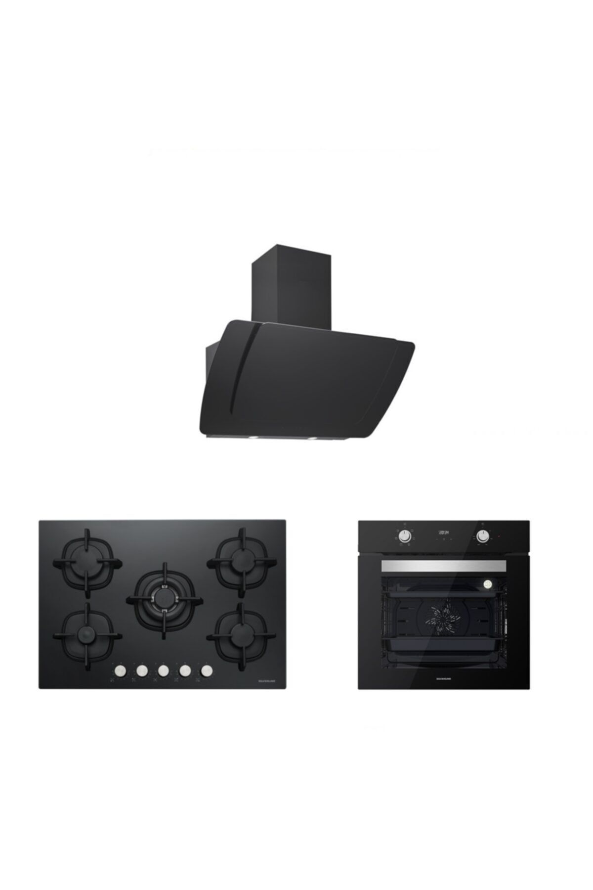 Silverline Siyah Cam Ankastre Set (3373 Mısto 60 Siyah+cs5426b01+bo6502b02)
