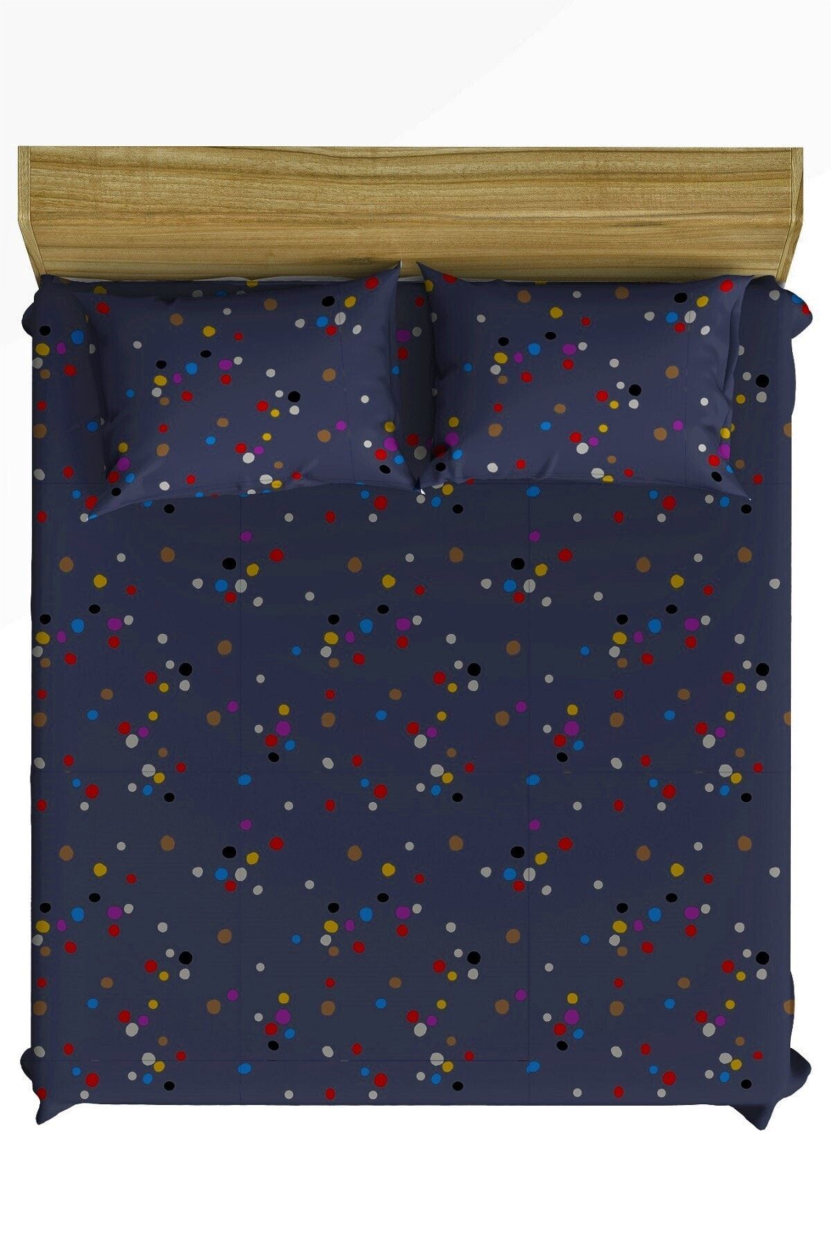 makiteks %100 Pamuklu Puantiyeli 90x190 + 50x70 Tek Kişilik Lastikli Çarşaf Takımı