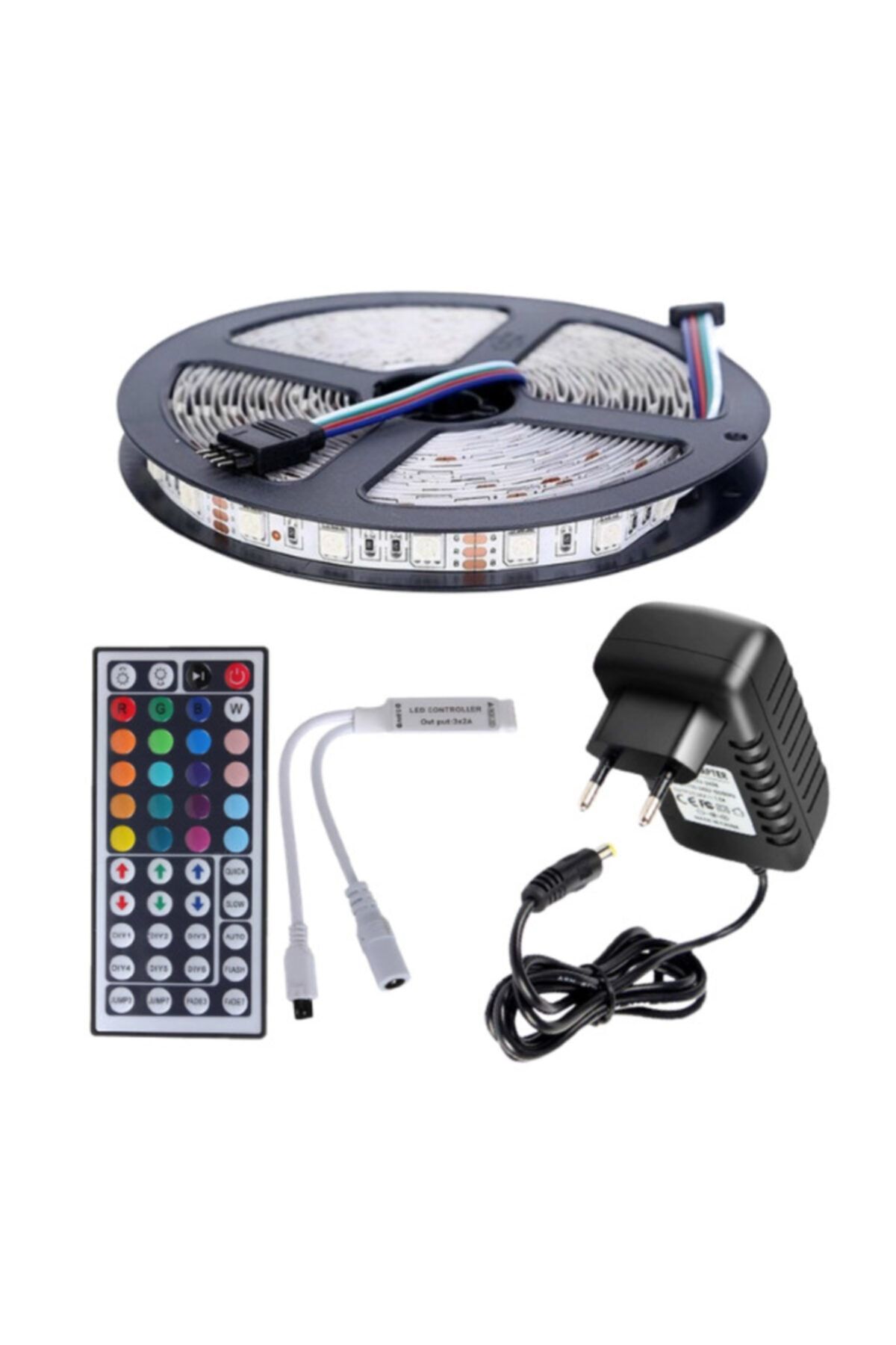 EvimLed Rgb Led 44 Tuşlu Kumanda 5 Metre Iç Mekan 3 Çip 5050 Smd 2 Amper Adaptör Tak Çalıştır
