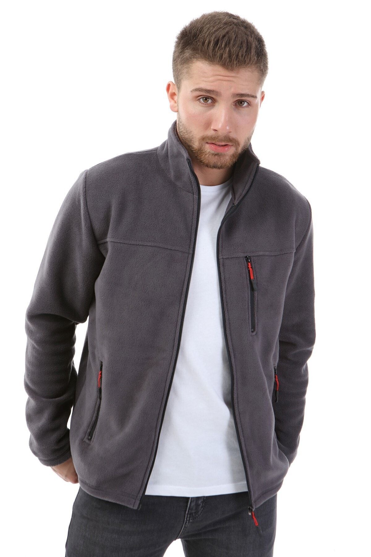 Honest Unisex Bato Yaka Tam Fermuarlı Ceket Gri