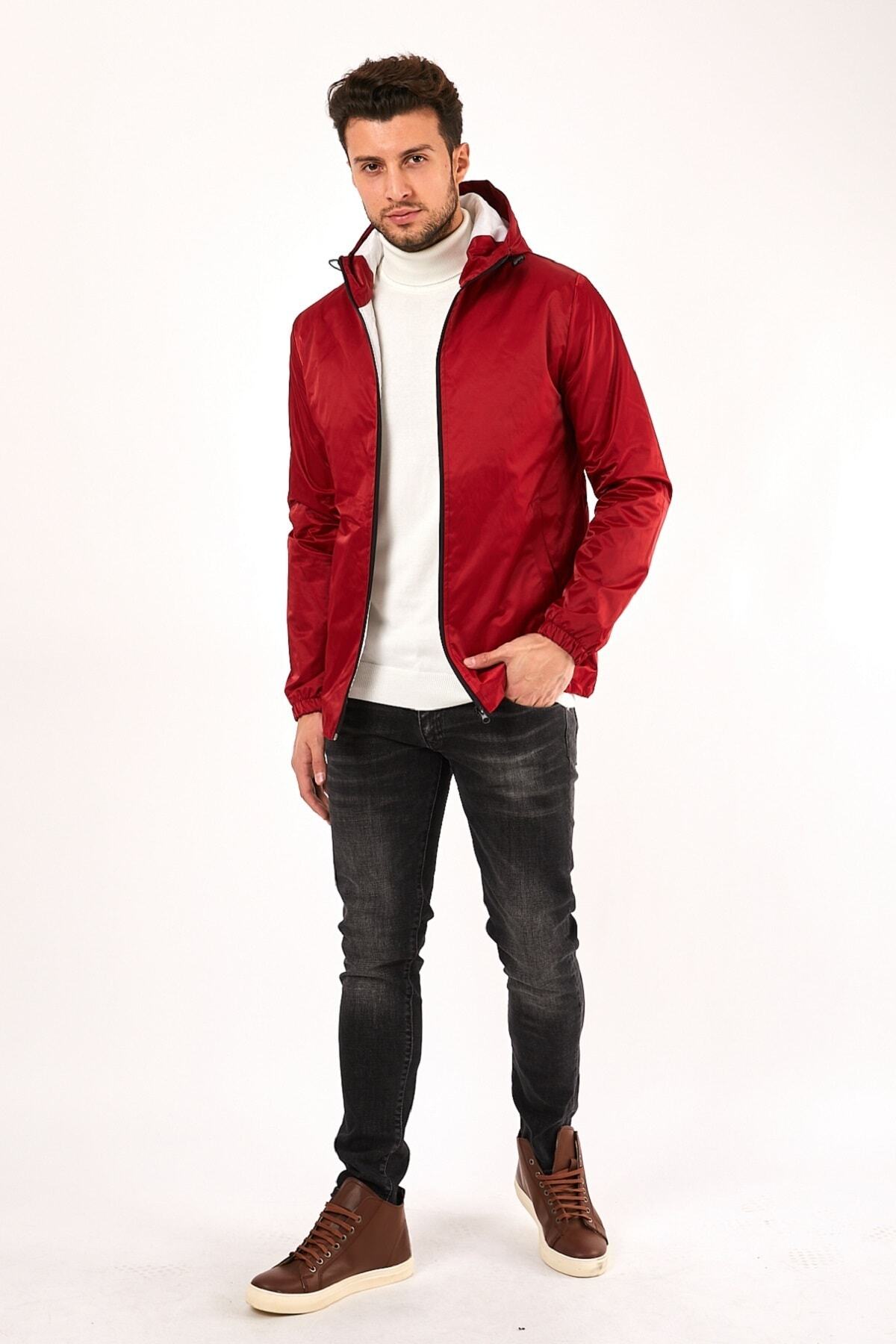 Sporting Erkek Kırmızı Kapüşonlu Su Geçirmez Yağmurluk