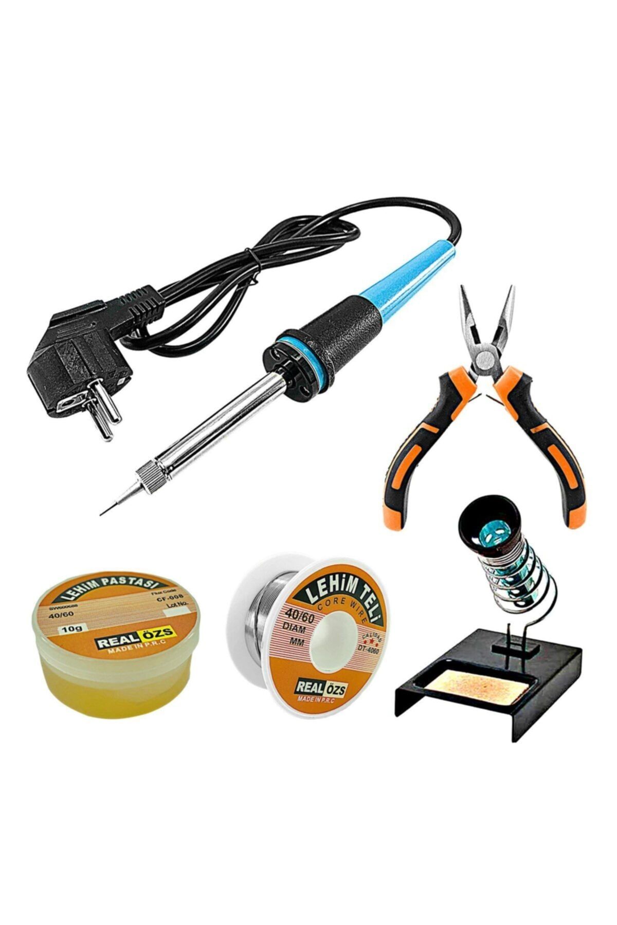 Hesaplı Hırdavat Kalem Havya 60w Lehim Makinası Ve Lehim Standı Pasta Seti Ve Mini Pense 5 Parça Tamir Set