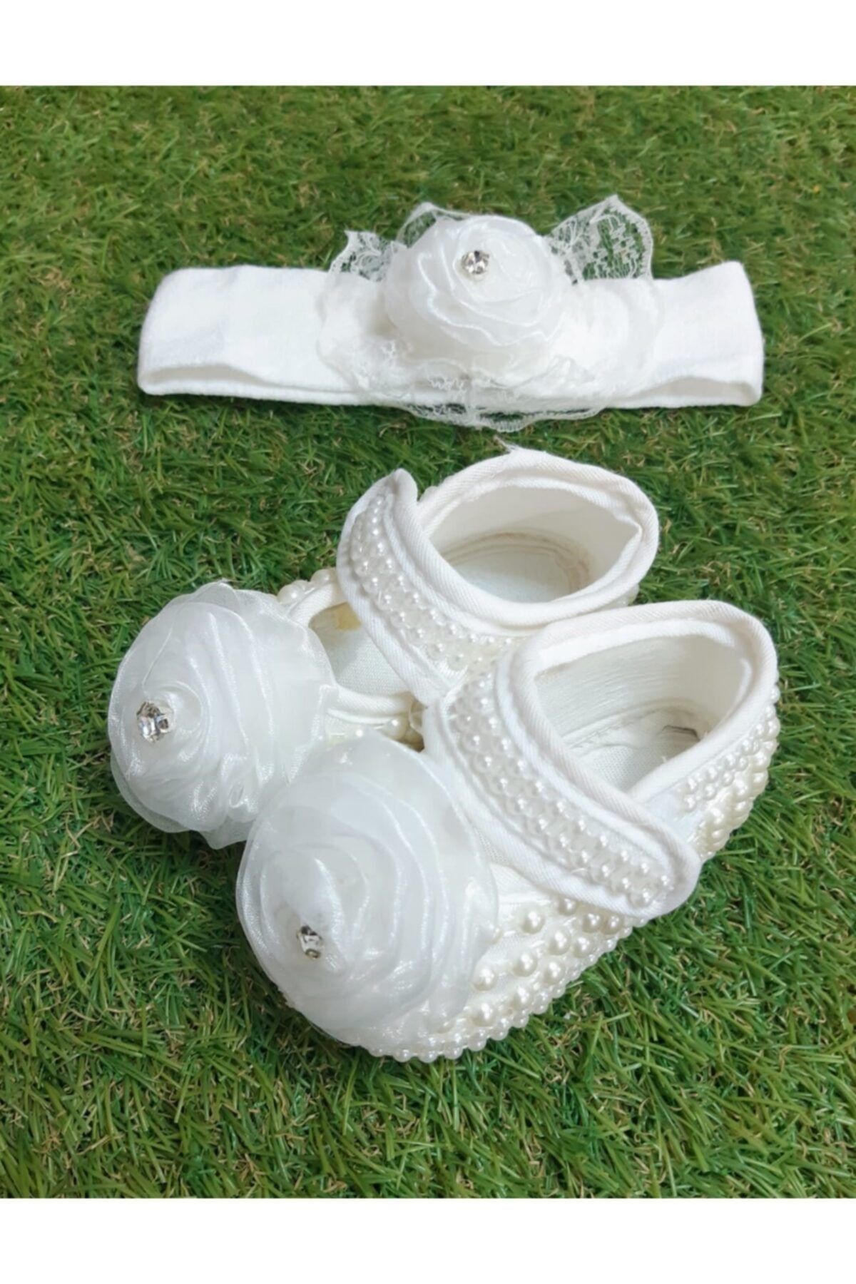 Sönmez Baby Büyük Beyaz Gül Kız Taçlı Saten Kız Bebek Patik