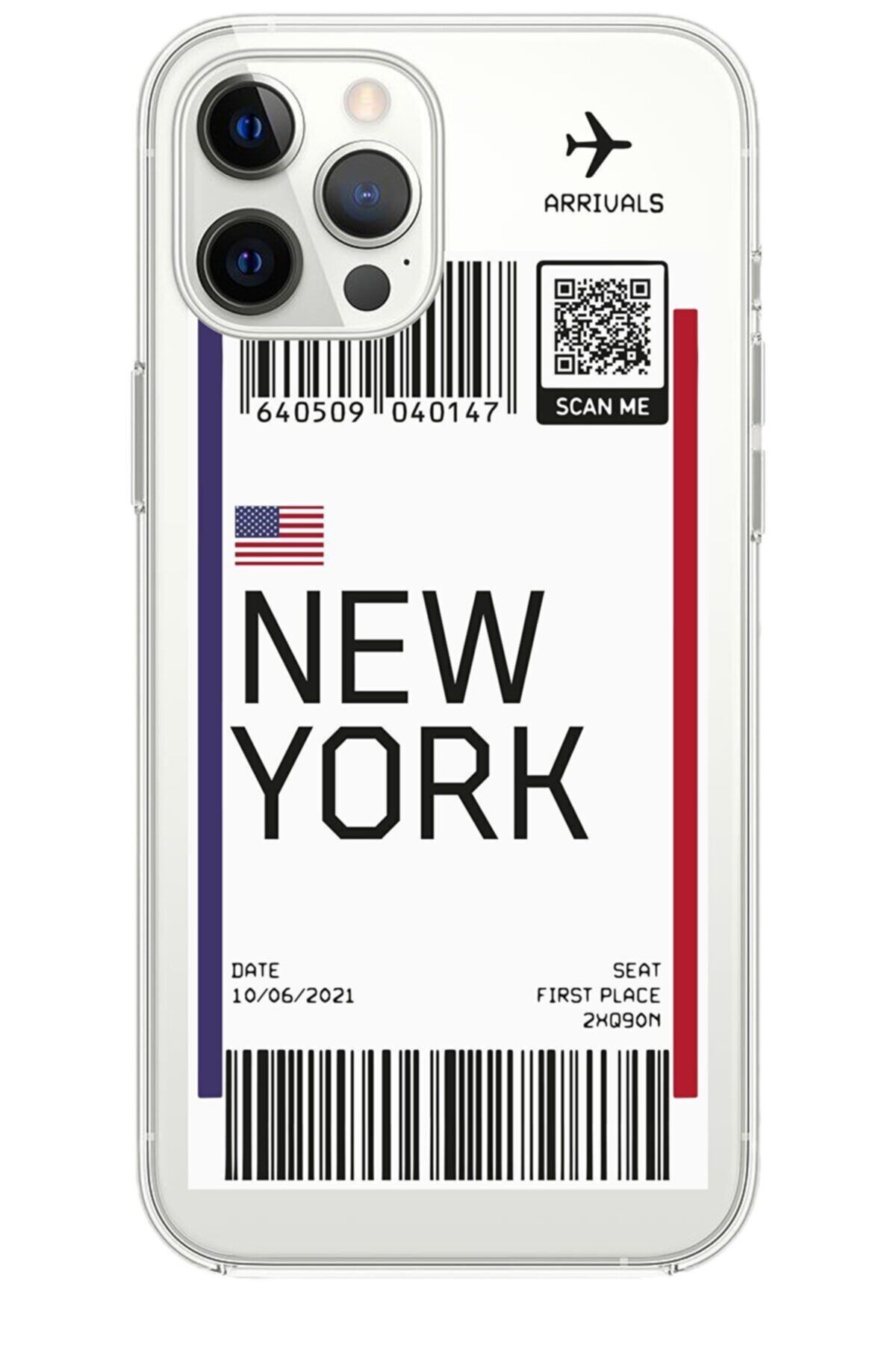 Mislina iPhone 13 Pro Max Uyumlu New York Bilet Desenli Şeffaf Silikon Kılıf