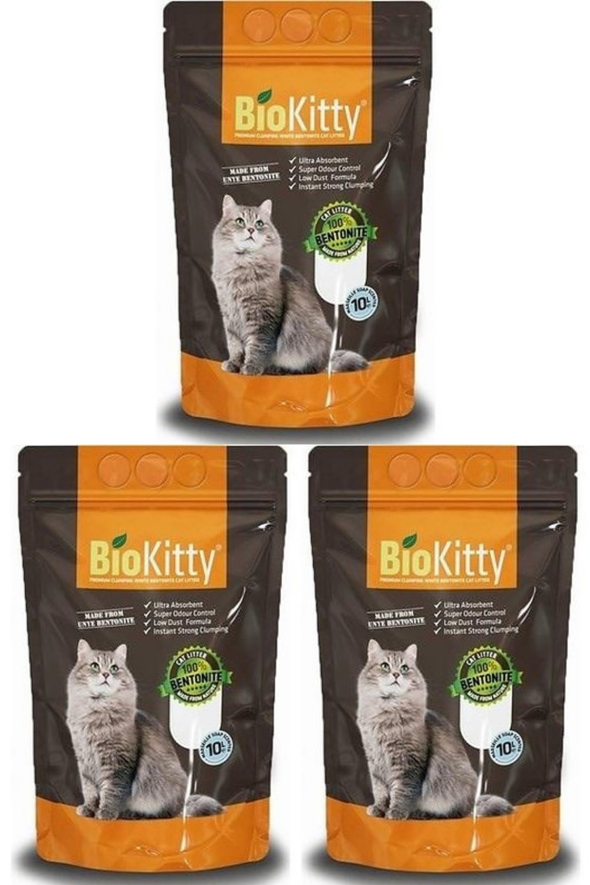BioKitty Topaklanan Bentonit Ince Taneli Marsilya Sabunu Kokulu Premium Kedi Kumu 10 Lt. X 3ad