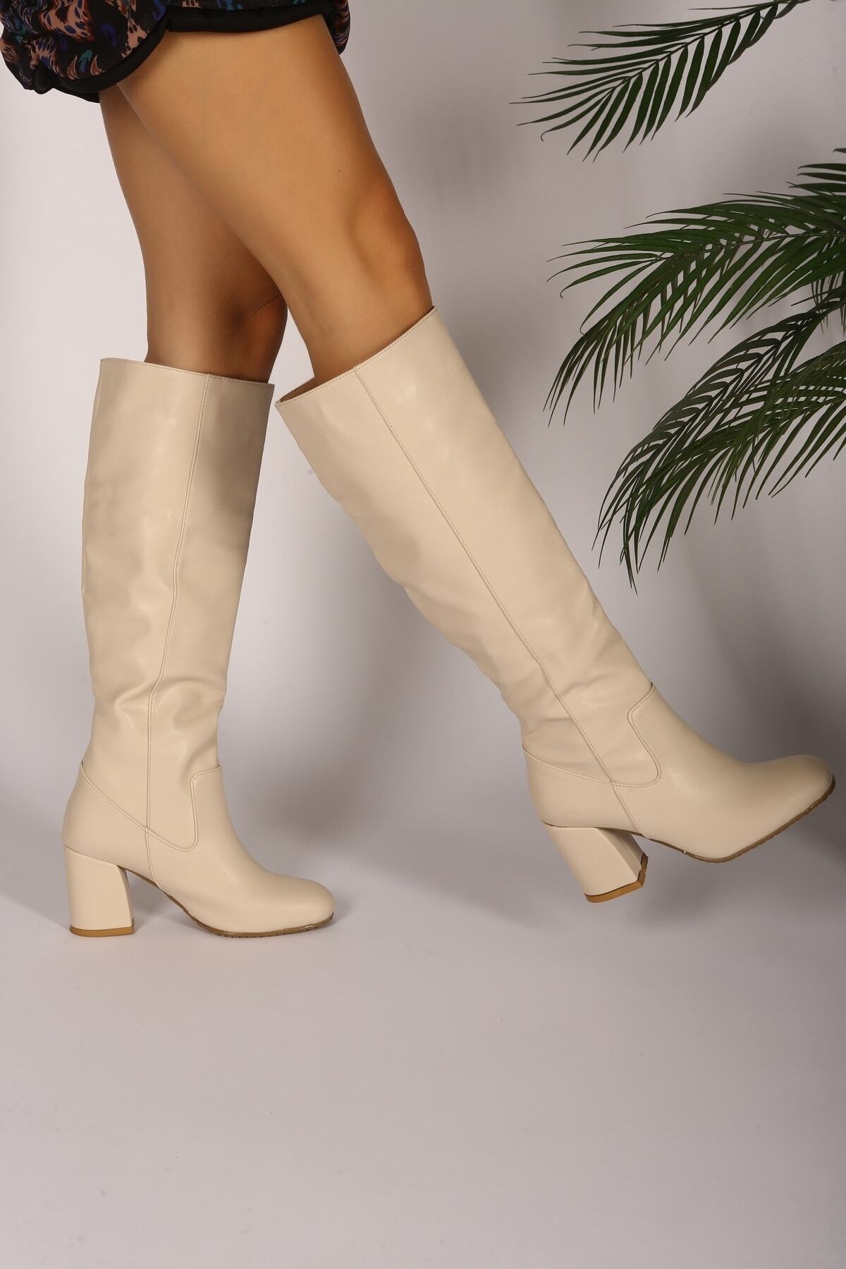 Shoeberry Kadin Bej Cilt Günlük Topluklu Çizme