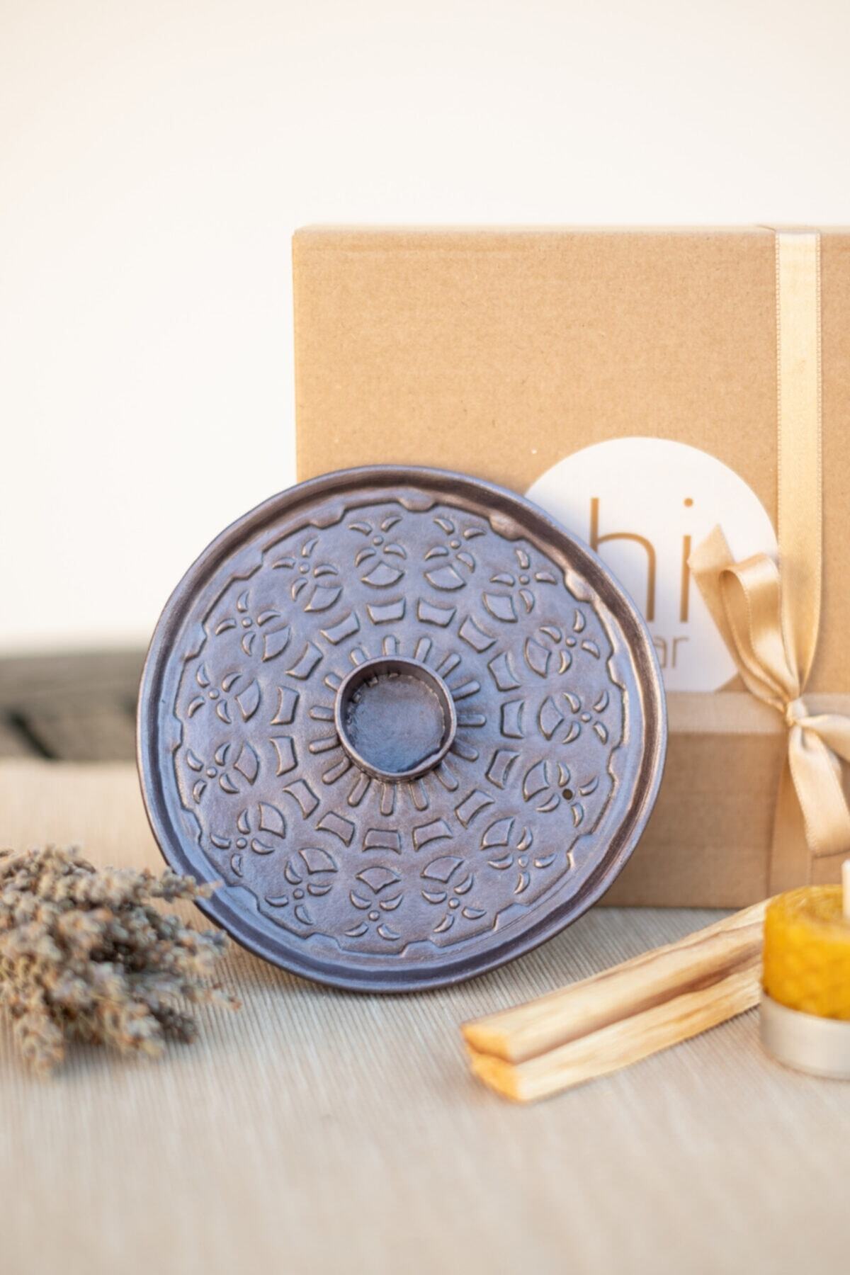 hi dear design | 1 Adet Palo Santo + El Yapımı Seramik Palo Santo Tütsülük + Mini Bal Mumu | Metalik Mor - Maya |