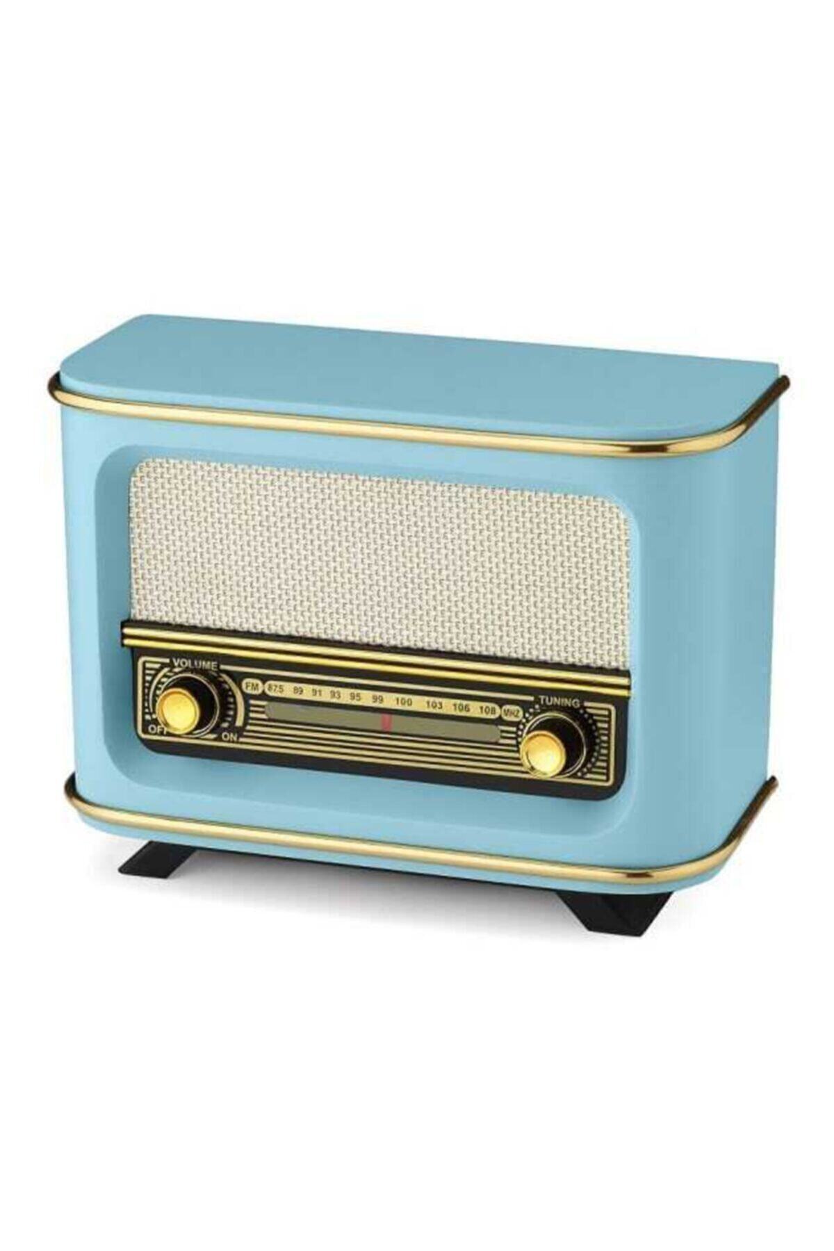 YAPRAKOUTLET Ahşap Şarjlı Nostaljik Radyo Mavi