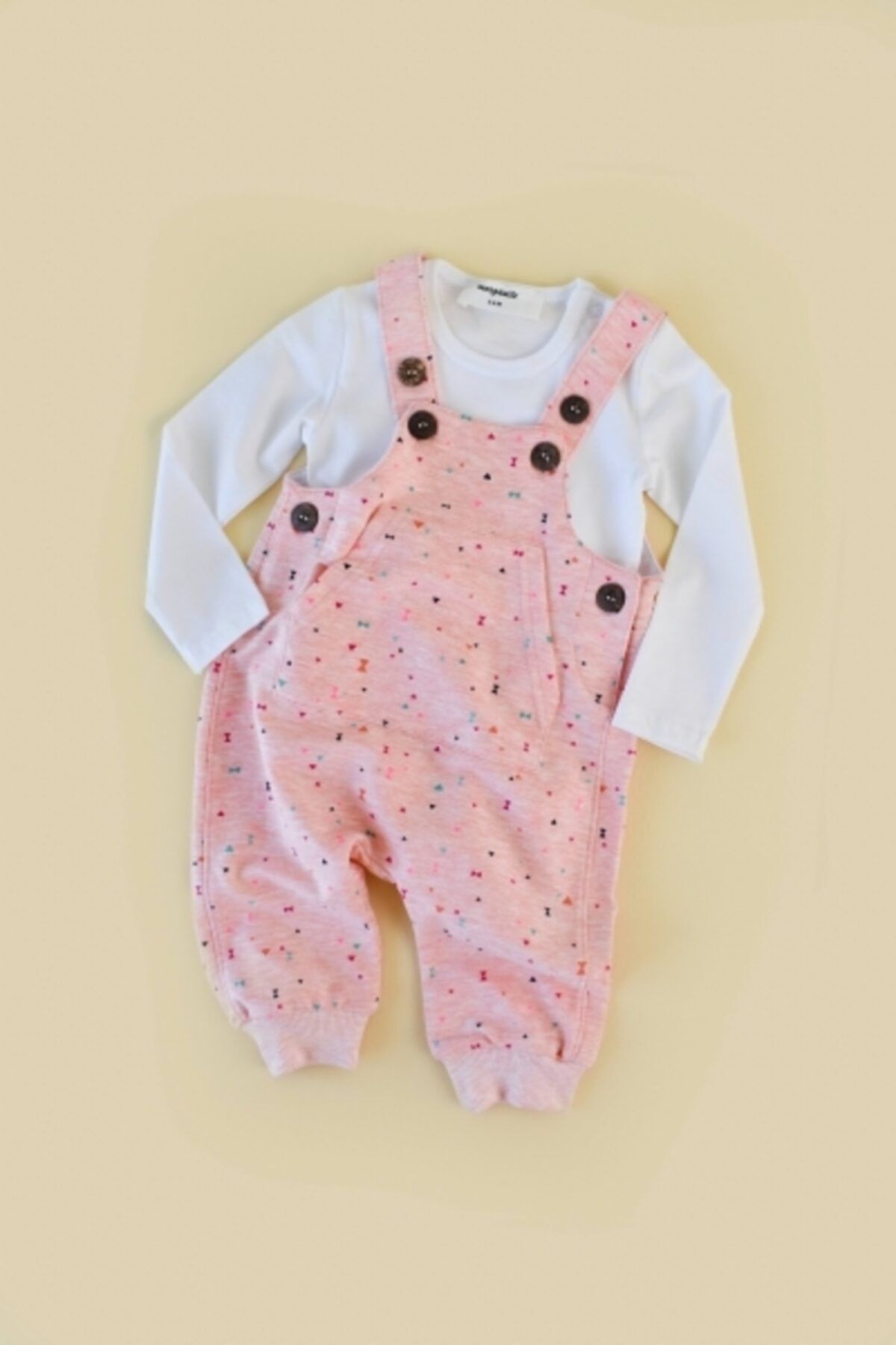 MORGANİTE Unisex Bebek Beyaz Pembe Bahçıvan 2’li Takım