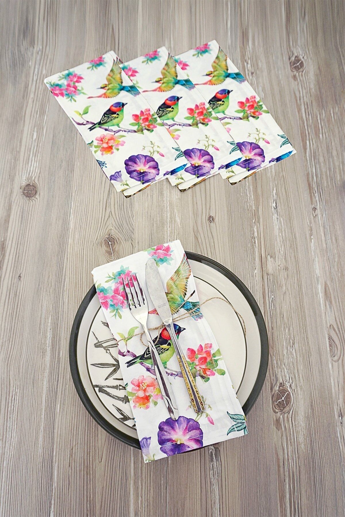 EVTEKS Kuş Dijital Baskılı Pamuk-saten 50x50 Servis Peçete 4 Adet