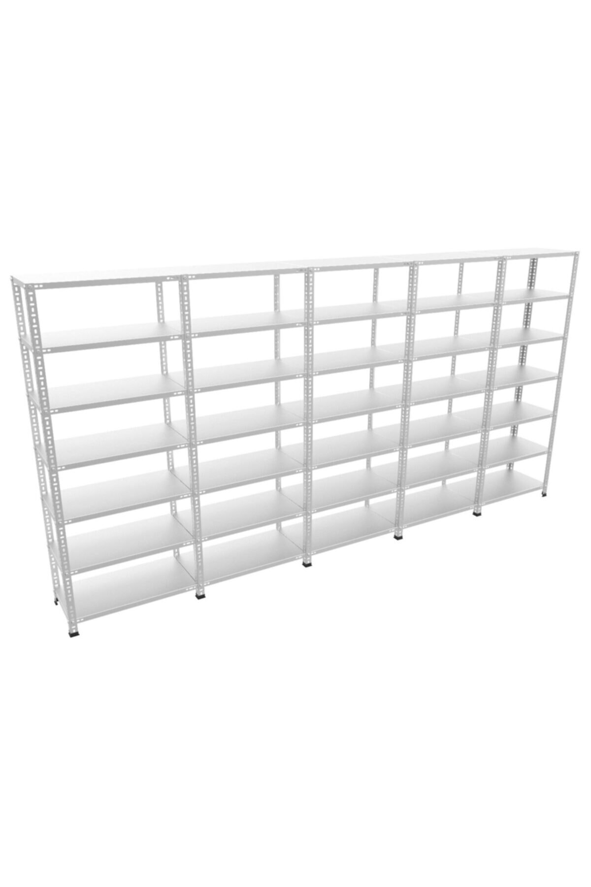 RafBurada 7 Katlı 5'li Bitişik Galvaniz Çelik Raf.Depo,Dosya Raf 1.00 MM-59X93-250cm