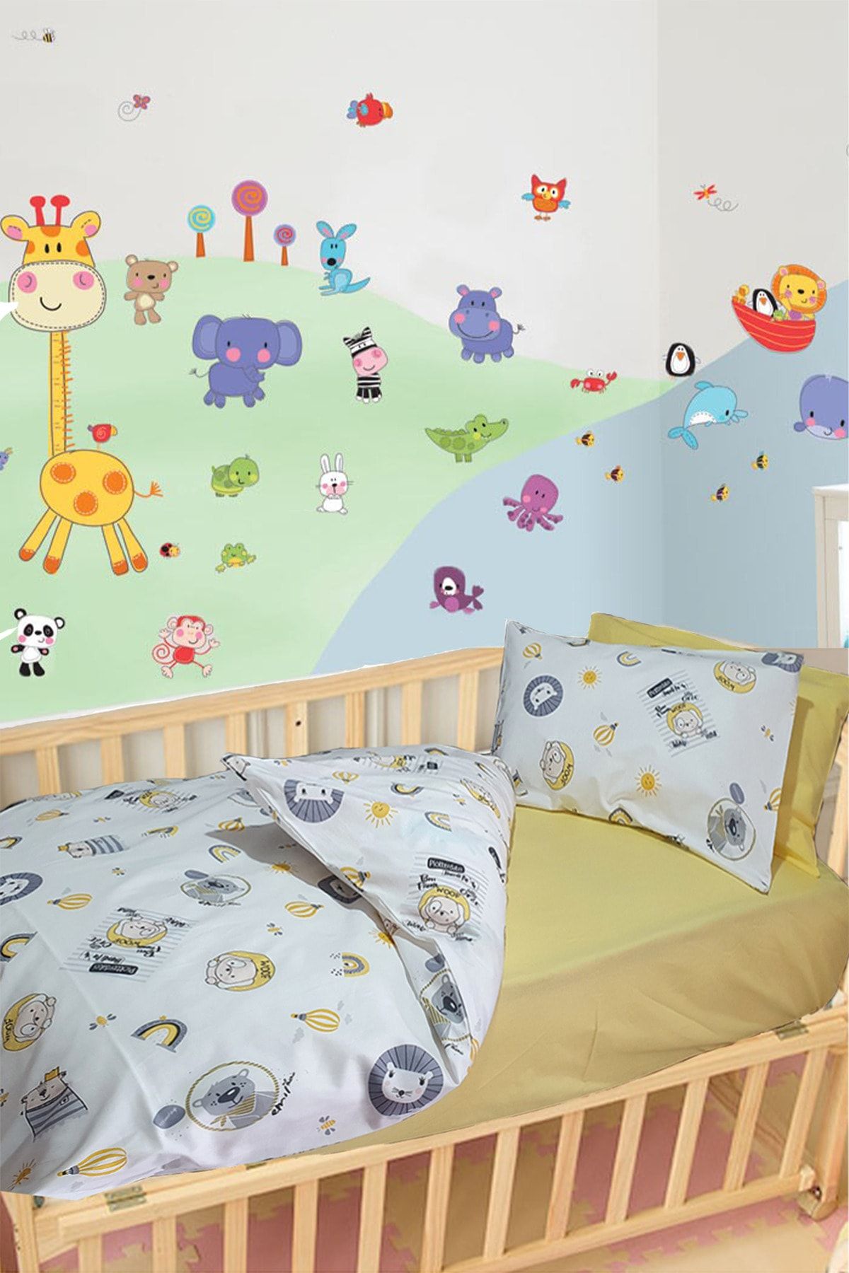 Fronte Home Bebek Çocuk Nevresim Takımı Hayvan Desenli %100 Pamuklu