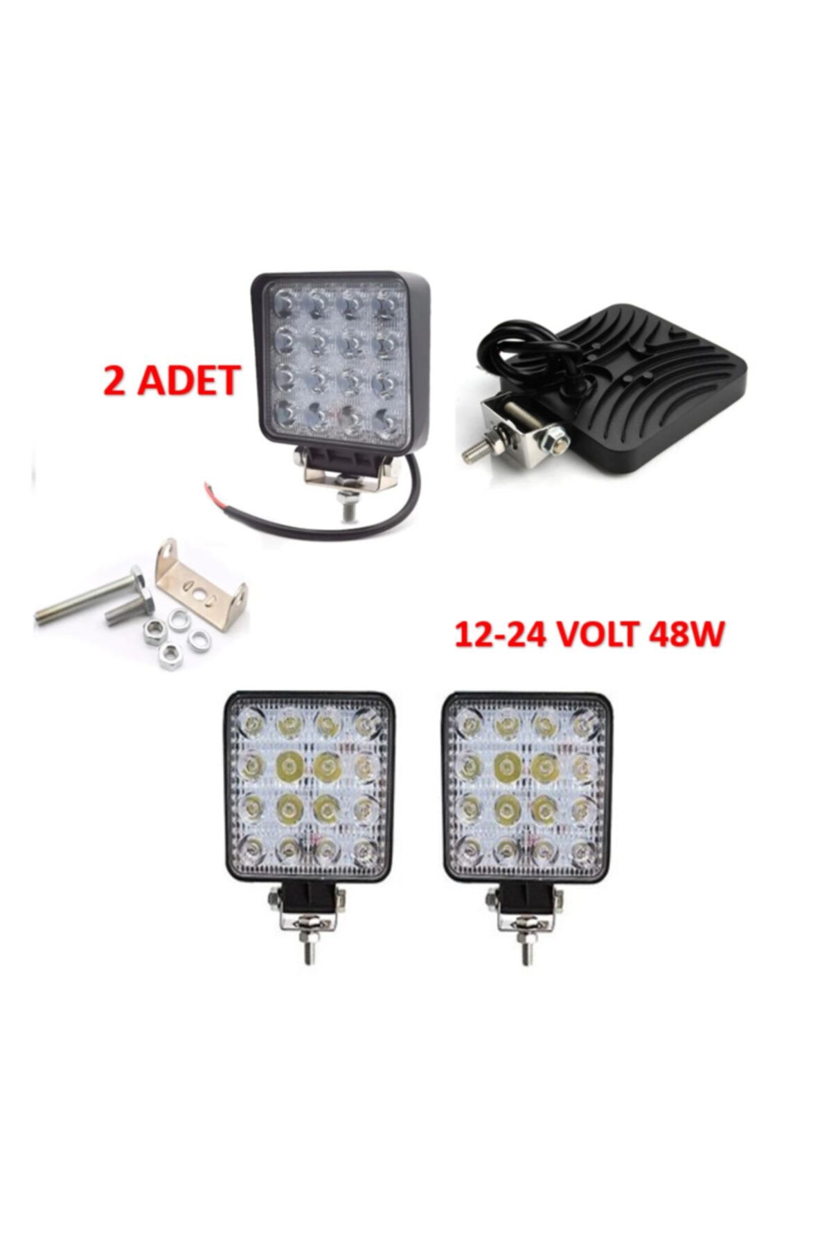 reyoto 2 Adet Off Road Beyaz Işık Sis Farı Lambası 16 Led Kare 12-24v 48 Watt