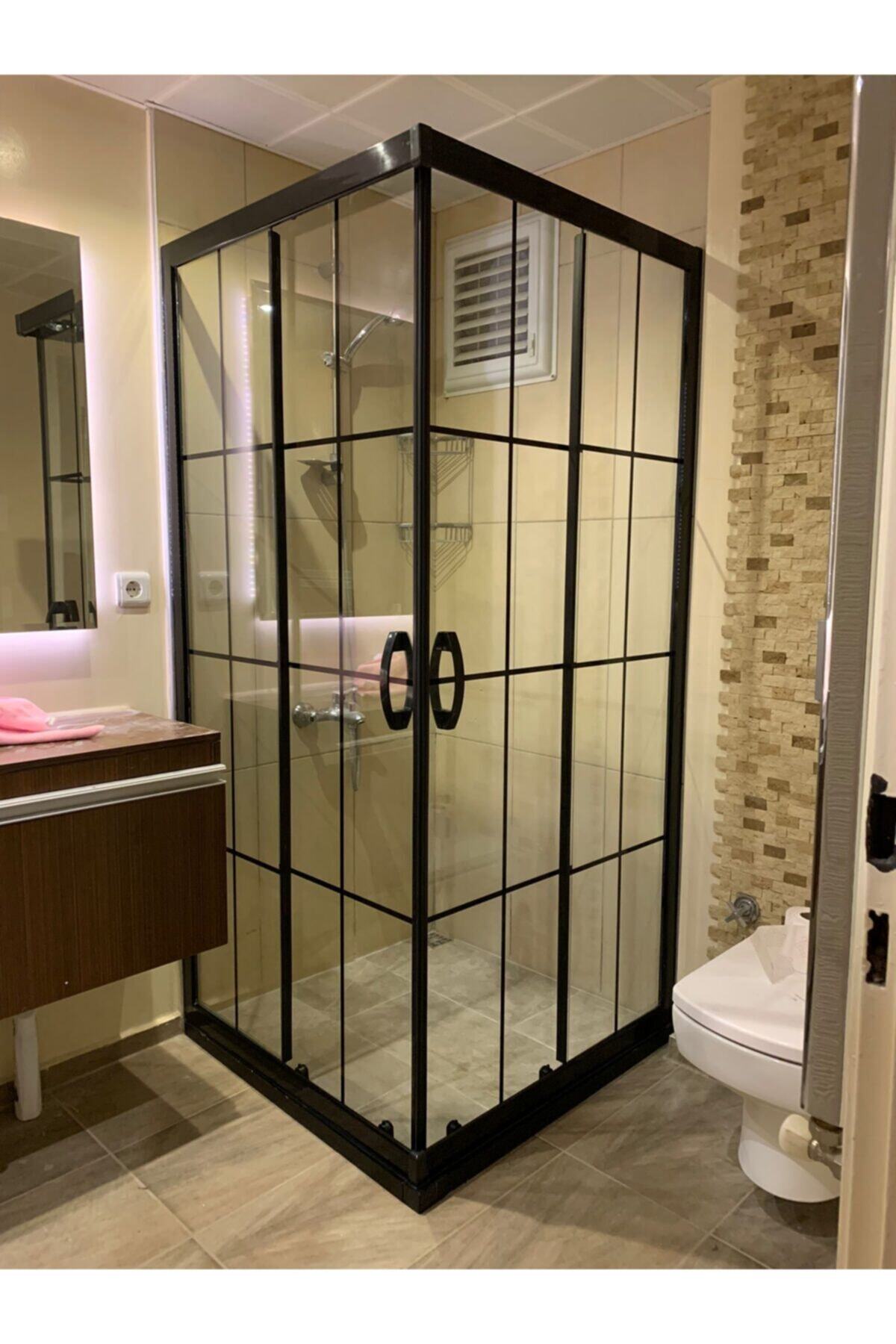 Liva 90*90 H: 1.90 Siyah Profil Çizgili Duşakabin