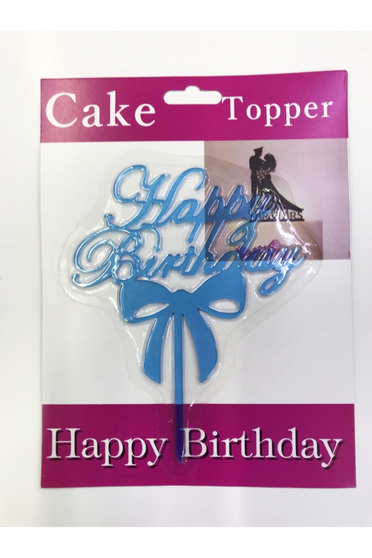 Samur Happy Birthday Yazılı Fiyonklu Pasta Kek Çubuğu Mavi Renk