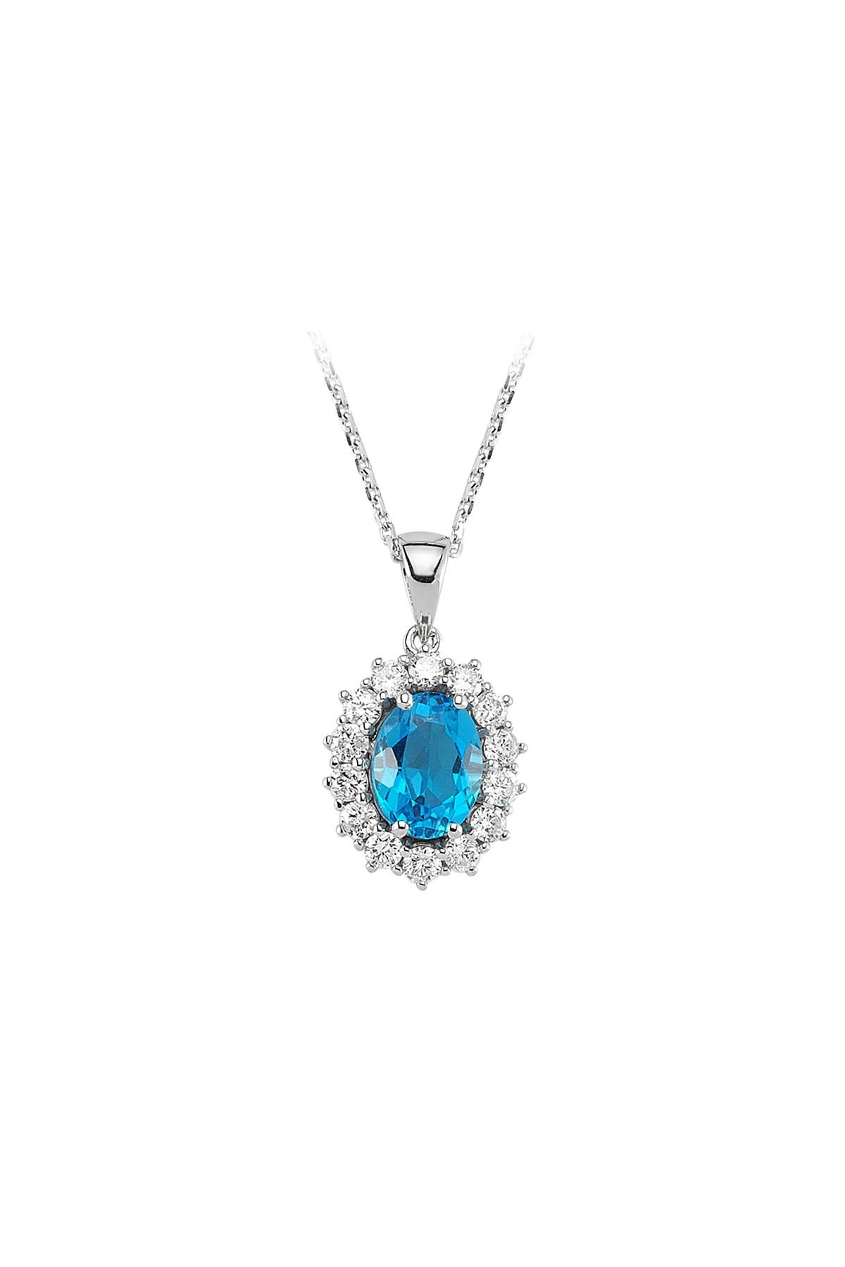 Sirius Pırlanta Pırlanta Ve Oval Mavi Topaz Taşlı Anturaj Kolye