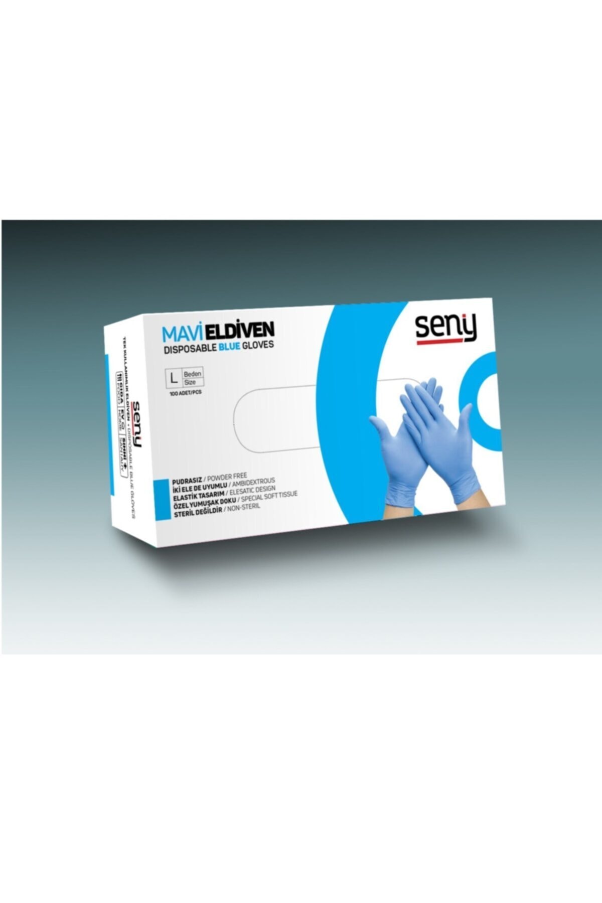SENY Pudrasız Tek Kullanımlık Elastik Eldiven Mavi - L Beden - 100 Adet