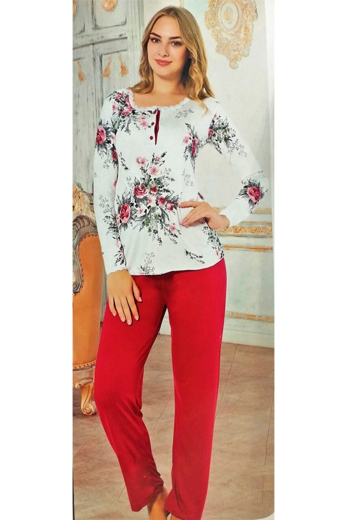 Miss Melina Büyük Beden Pijama Takımı,anne Pijaması Bordo
