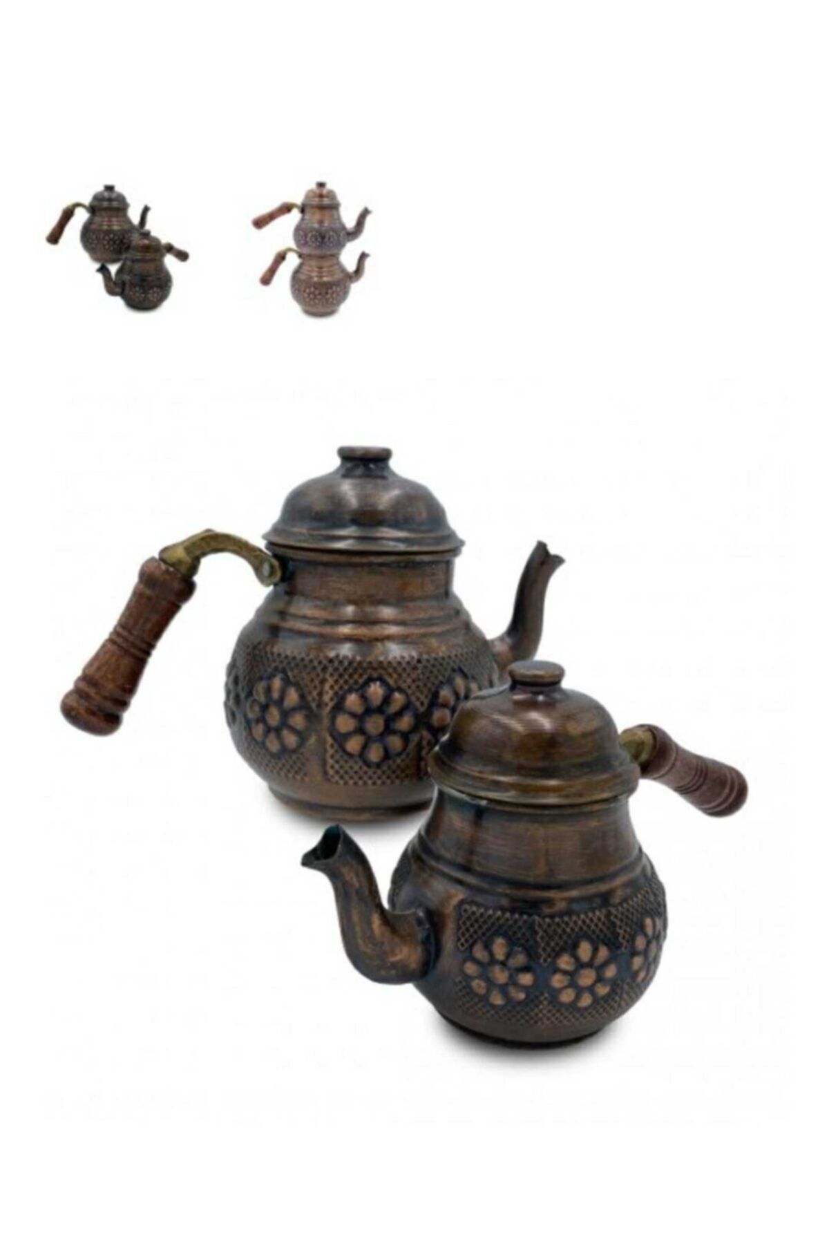 blk bakırcılık Küçük Eskitme Model Çaydanlık Takımı.