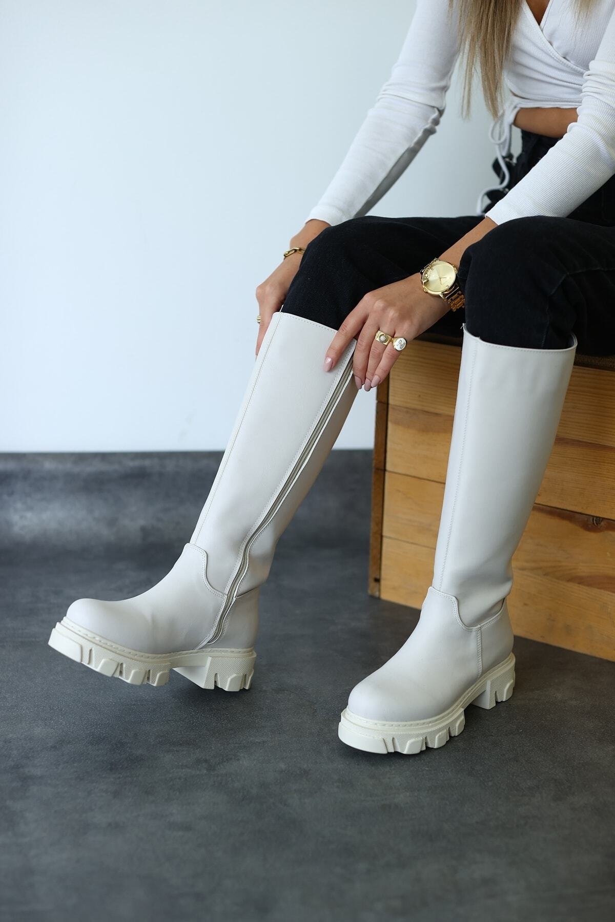 Weashoes Bej Cilt Kadın Çizme