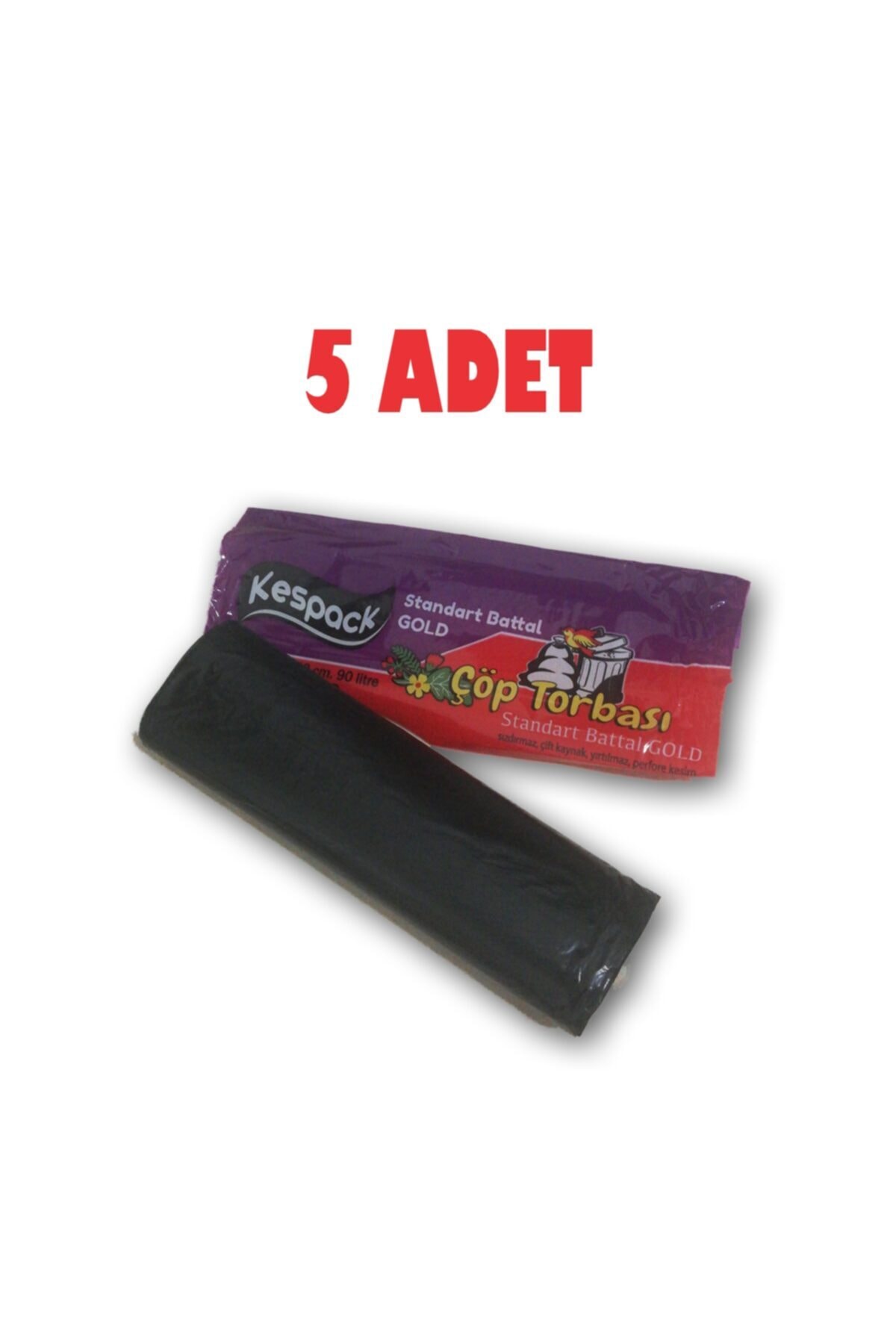 KESPACK Battal Boy Çöp Torbası Siyah (10 Adet, 75x90cm, 90 Litre) 5 Rulo=50 Adet