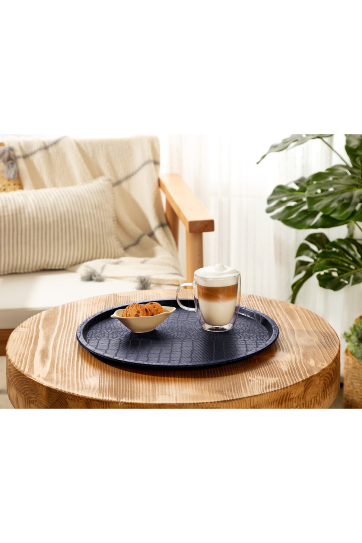 Madame Coco Crocodile Yuvarlak Tepsi - Lacivert