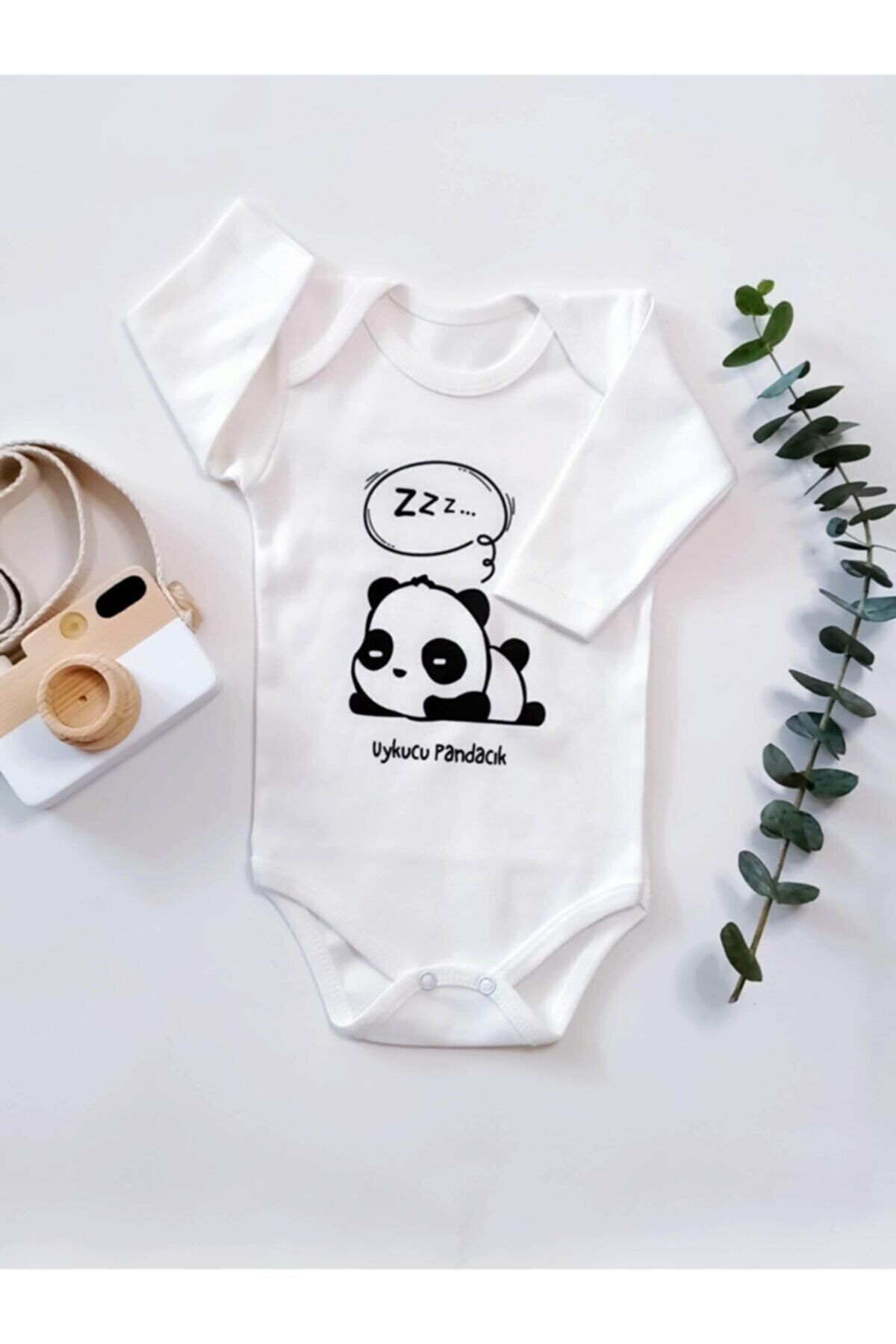 Limon Uykucu Panda Uzun Kol Organik Baskı Bebek Body