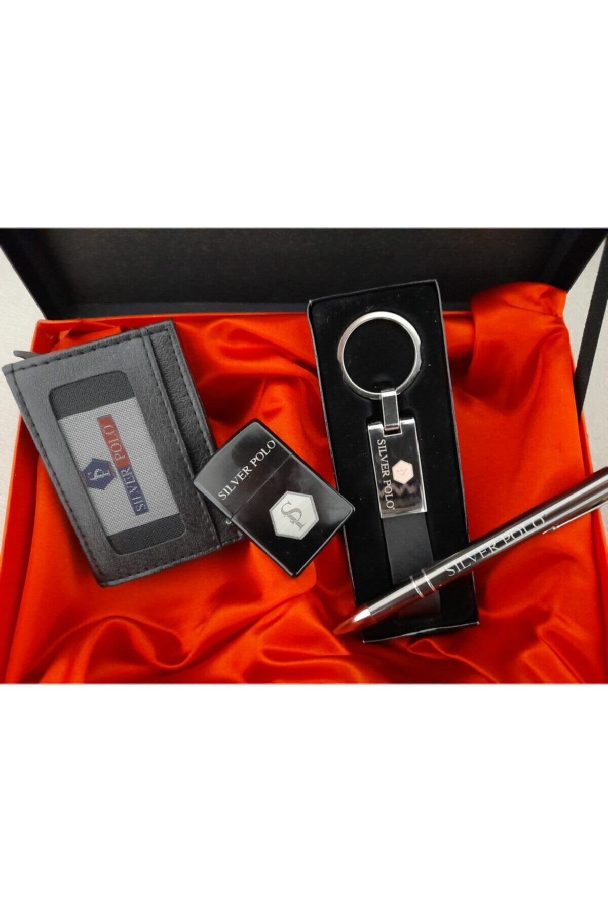 Silver Polo Erkek Cüzdan Anahtarlık  Kalem Çakmak Set
