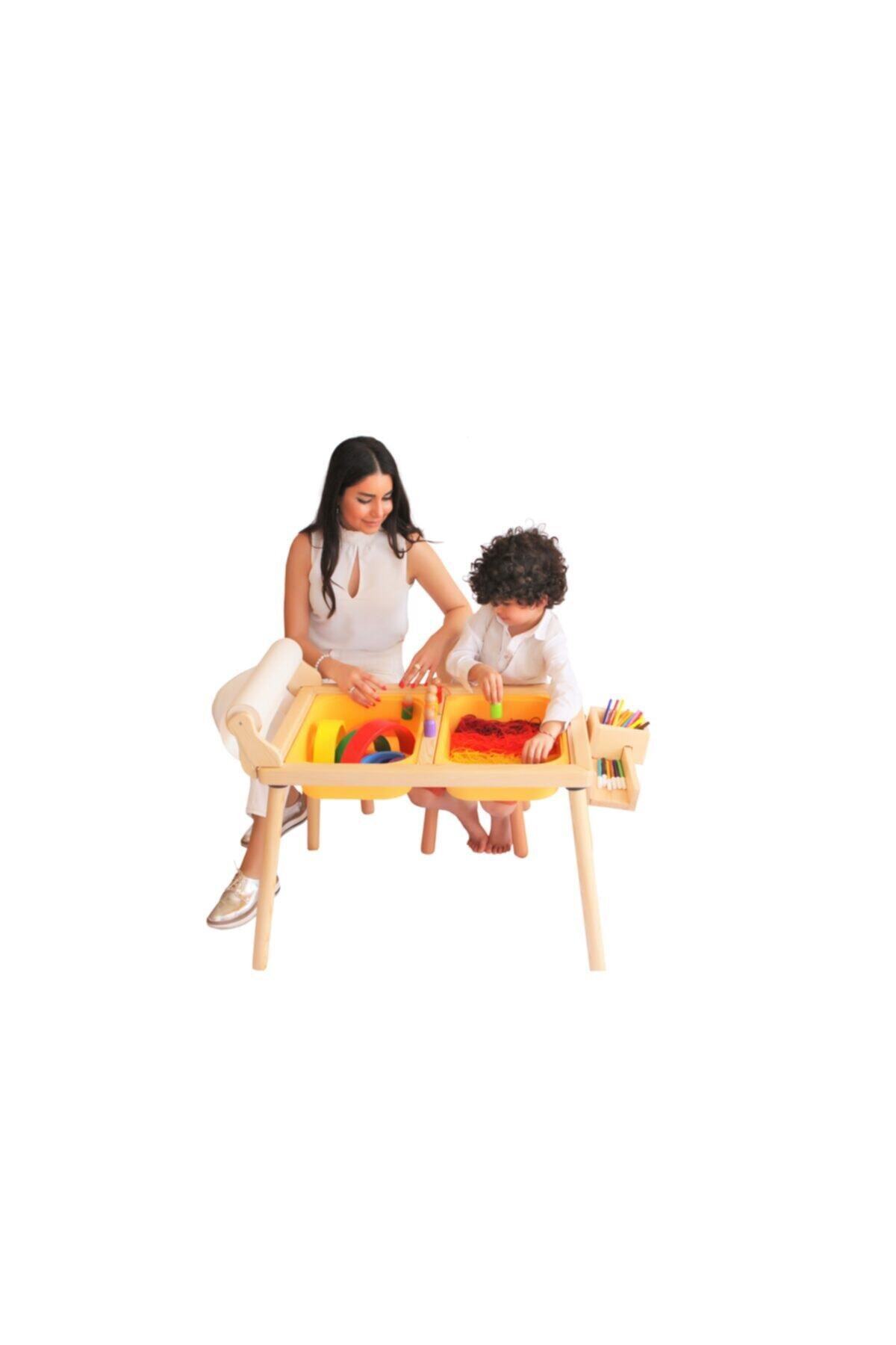 Woodnjoy Masif Ağaç Aktivite  Çalışma Masası ve 2 Sandalye