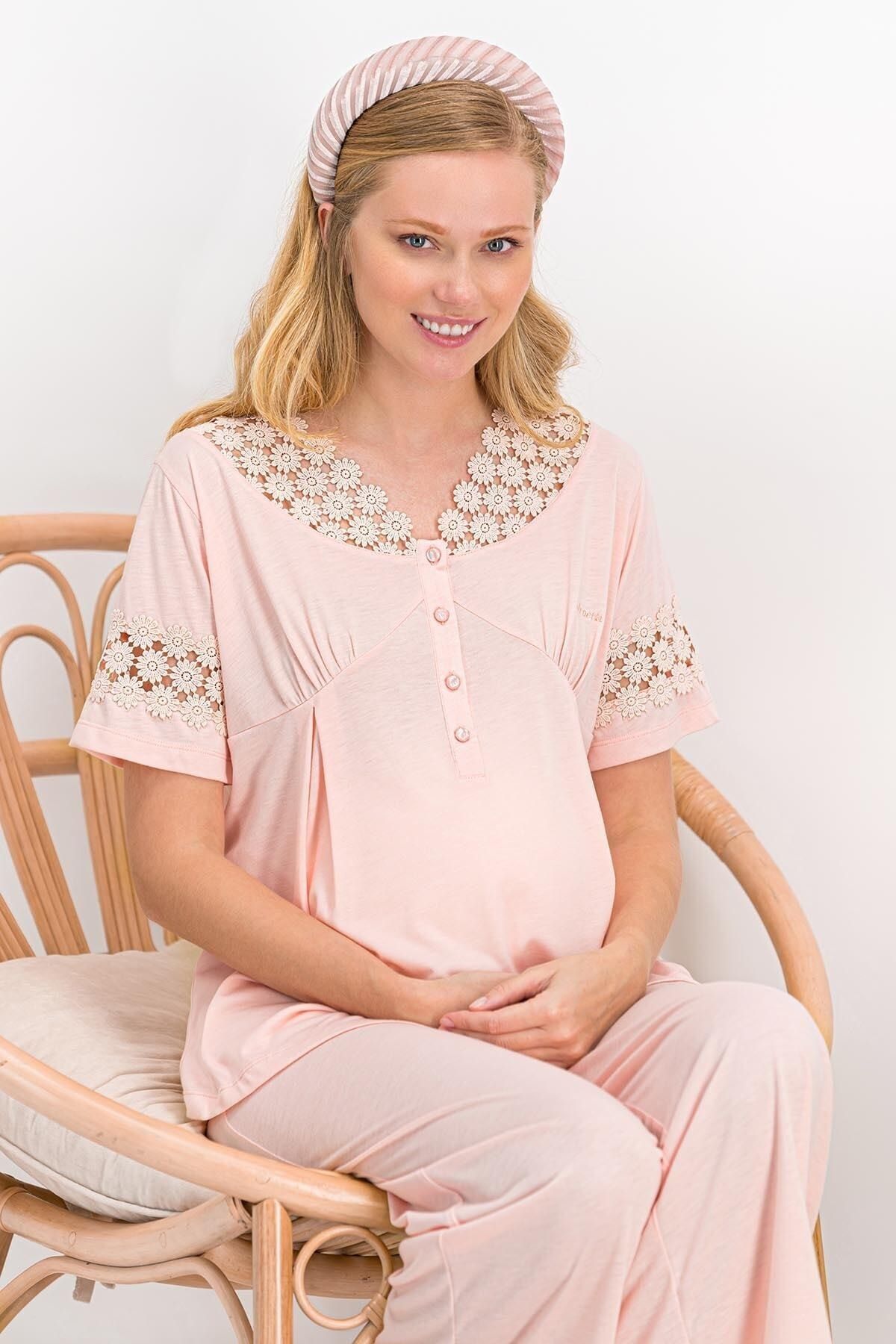 Arnetta Kadın White Daisy Krem Hamile, Lohusa Pijama Takımı Ar846-s