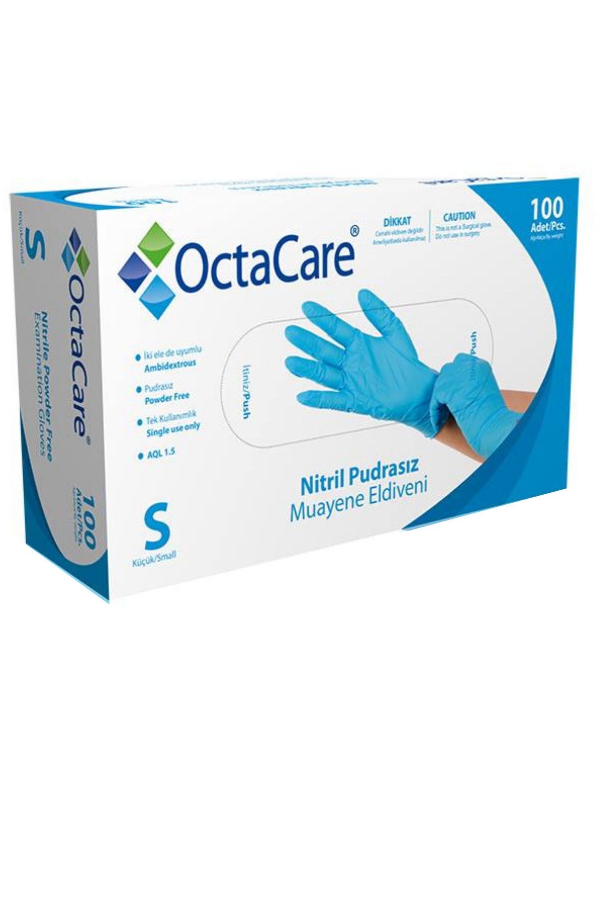 Octacare Nitril Pudrasız Muayene Eldiveni Mavi - Beden S - 1 Kutu 100 Adet