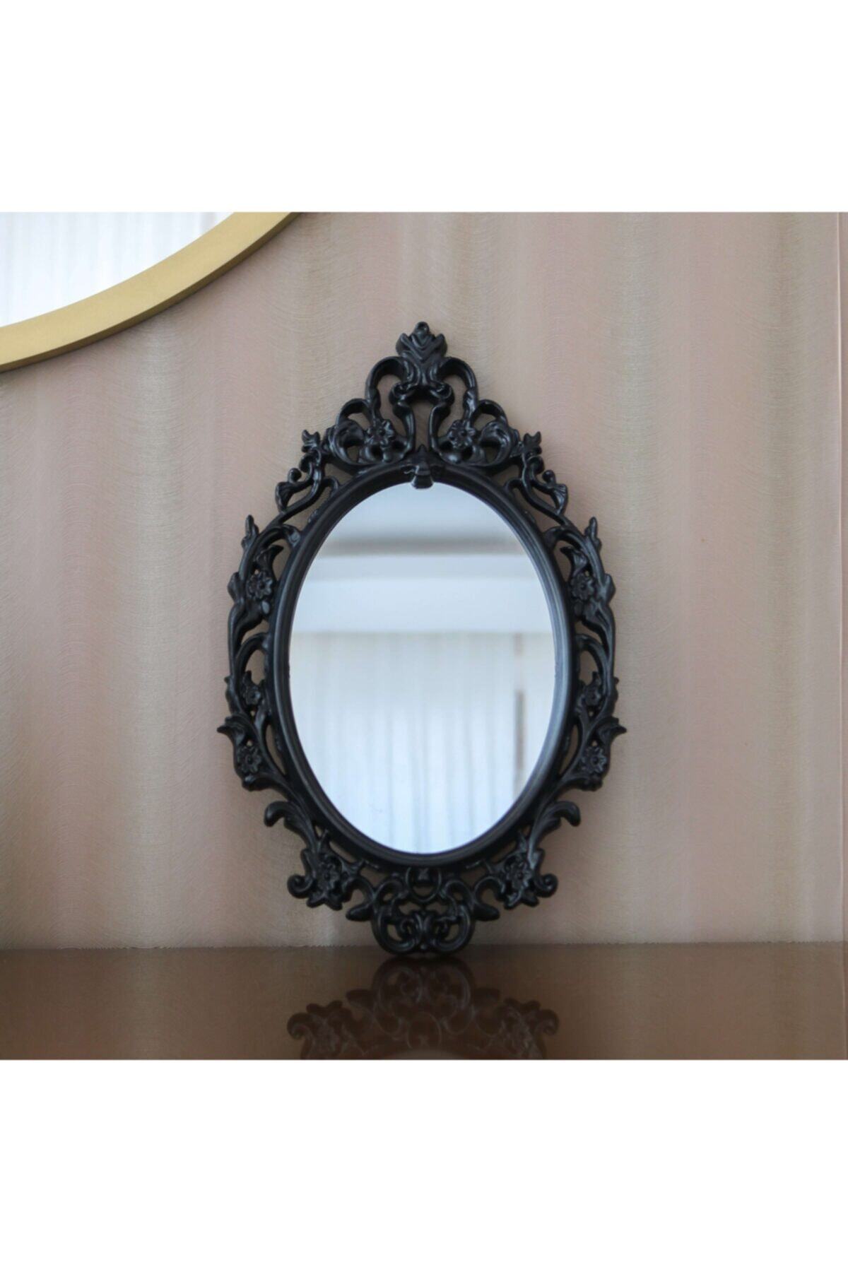 Moda Meral Dekoratif Desenli Duvar Aynası Siyah Mmrl256233