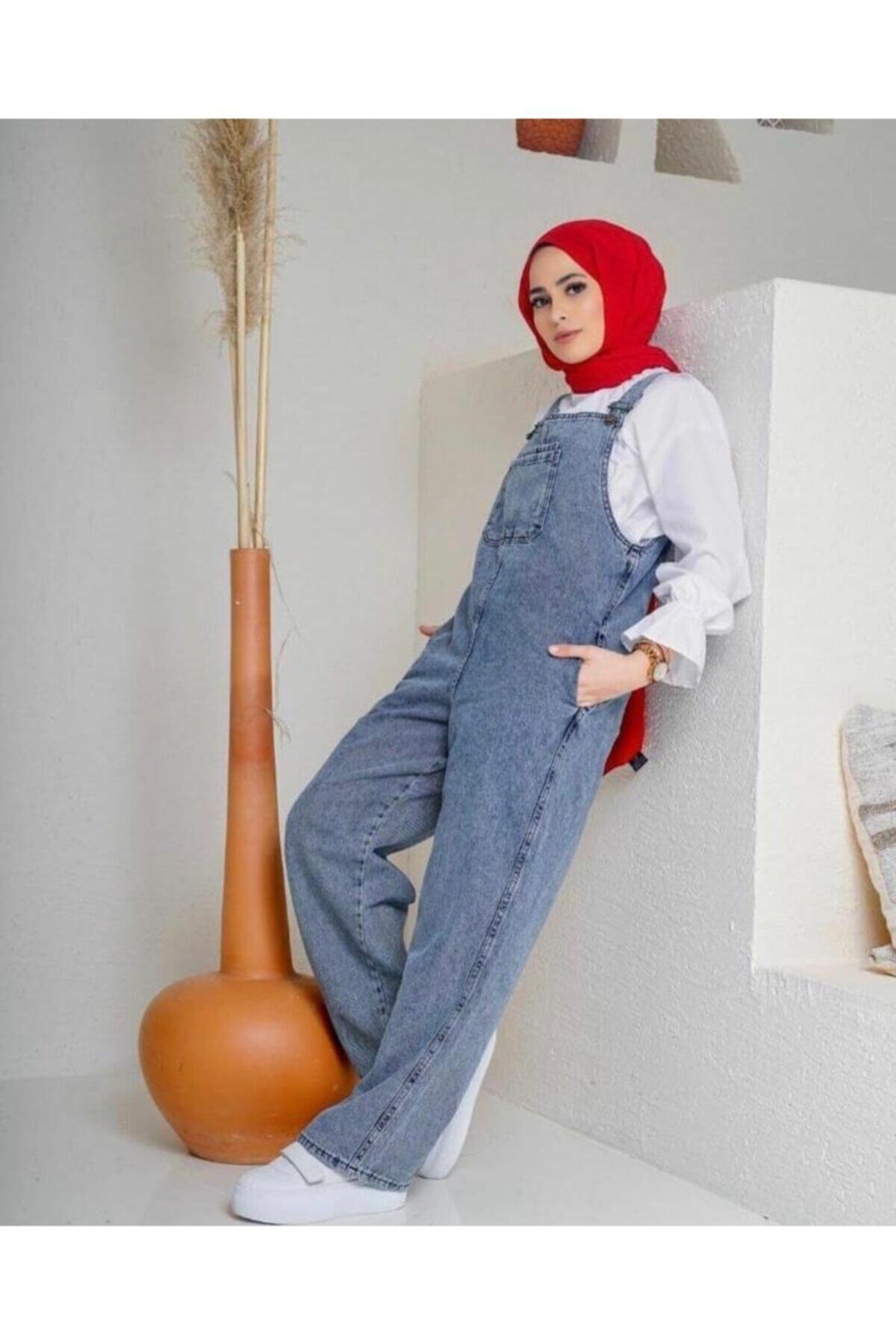 esmaboutique Kadın Askılı Kot Tulum