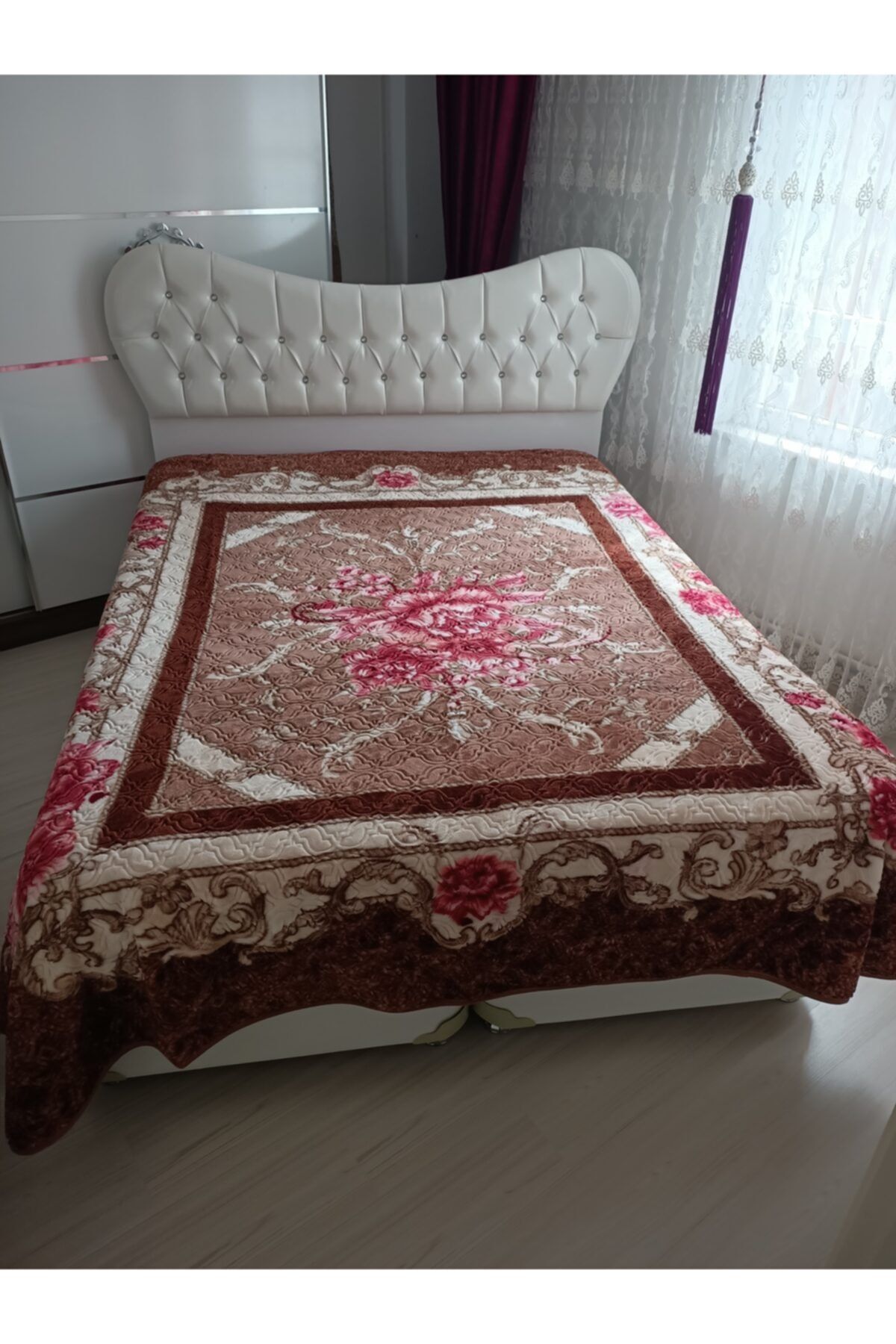 AKSU Kahverengi Desenli Çift Kişilik Battaniye