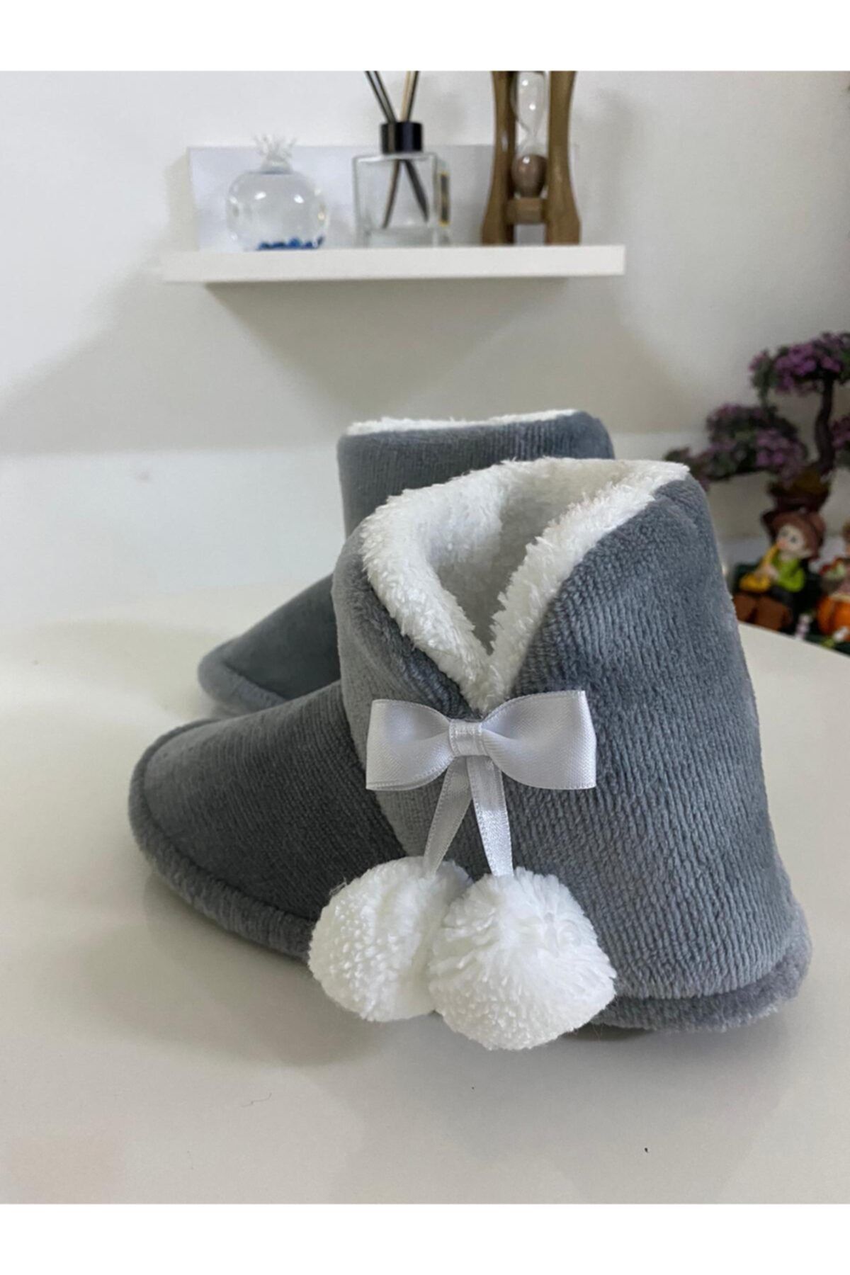 AB COLLECTİN Ponponlu Kışlık Gri Çocuk Panduf