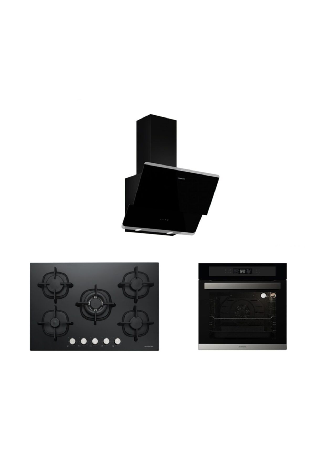 Silverline Siyah Cam Ankastre Set (3490 Oslo 90 Siyah+cs5426b01+bo6505b02)