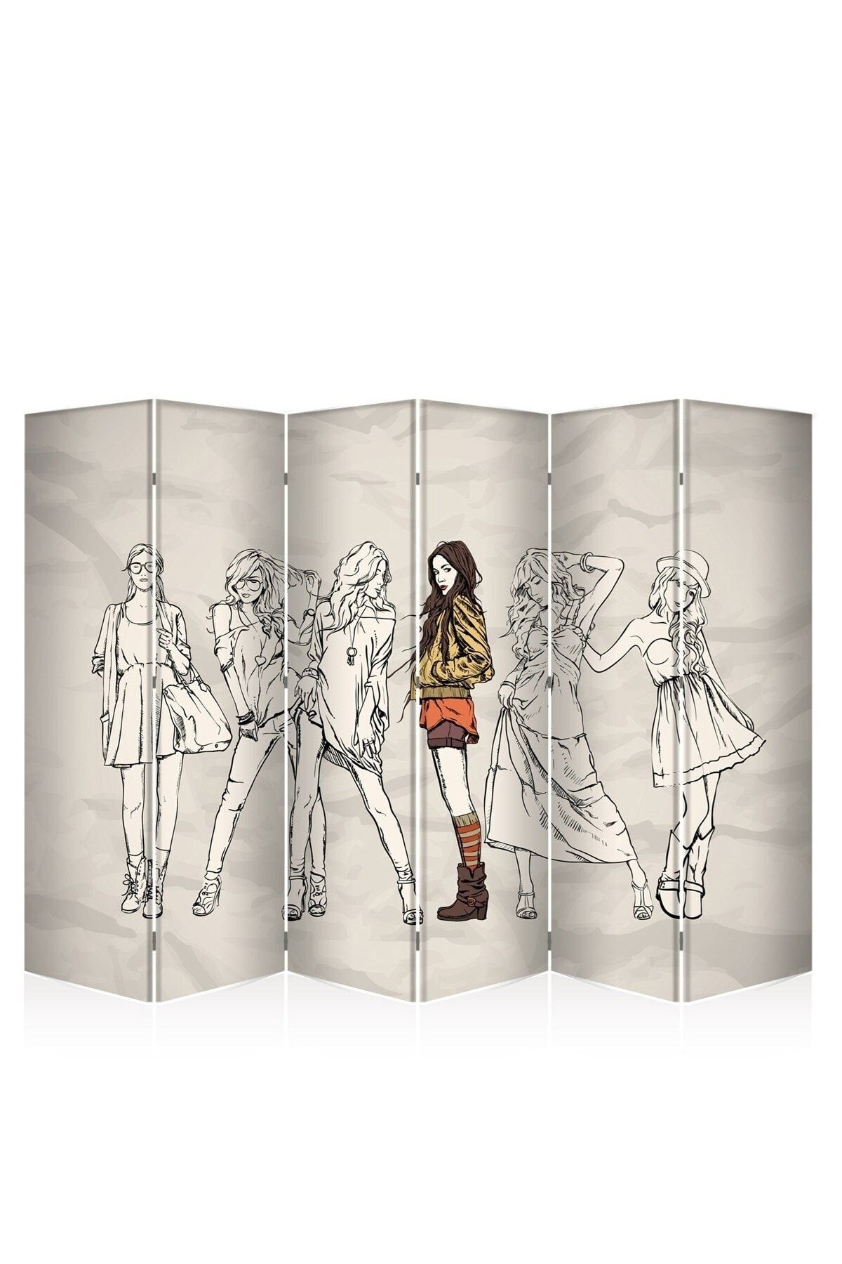 DECOBRITISH Sıadeko Moda 6 Kanat Çift Taraflı Tekerlekli Kanvas Paravan 180x240 Cm