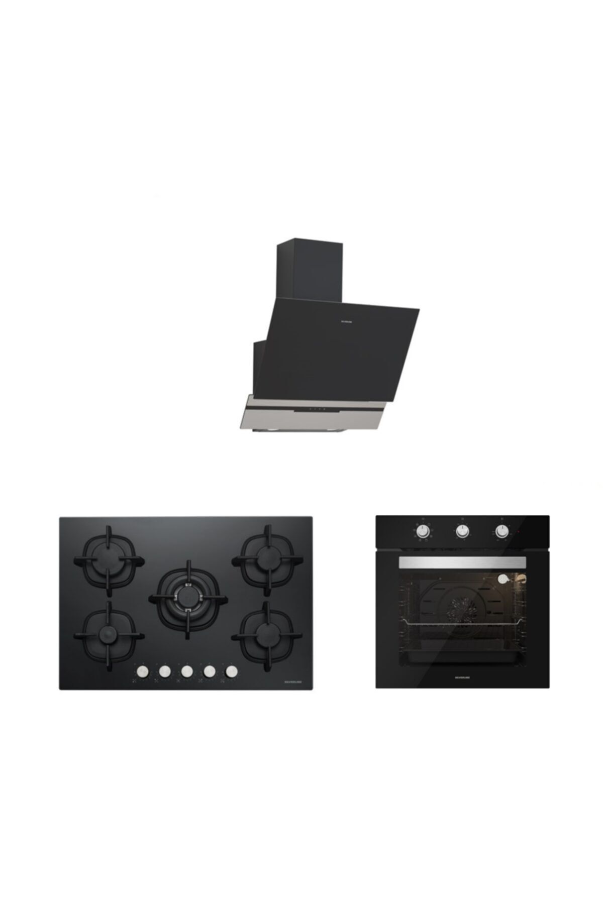 Silverline Siyah Cam Ankastre Set (3450 Slım-lıne 60 Siyah+cs5426b01+bo6503b01)
