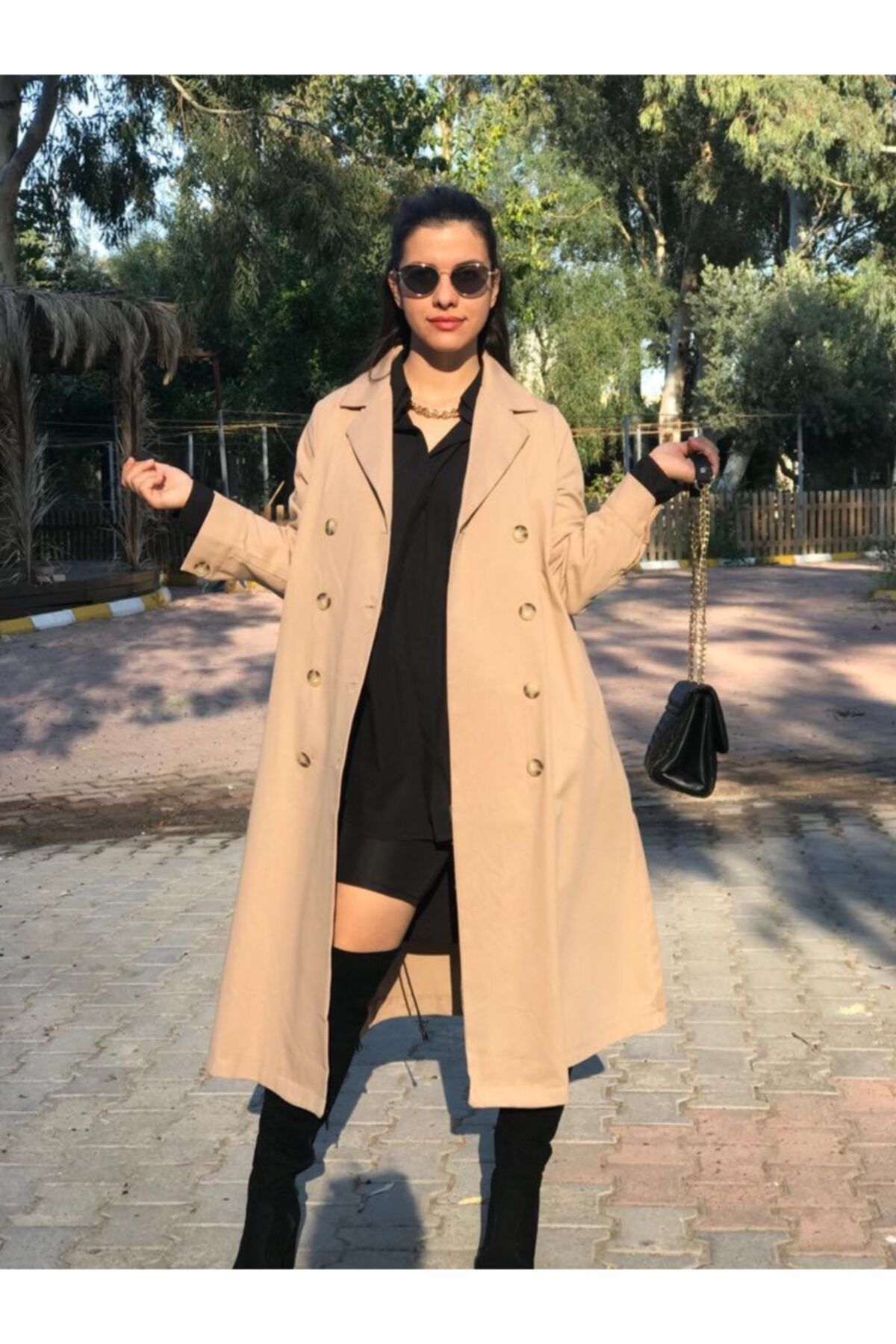 bd boutique Butik D'amour Kadın Krem Rengi Uzun Dökümlü Trençkot 0128556