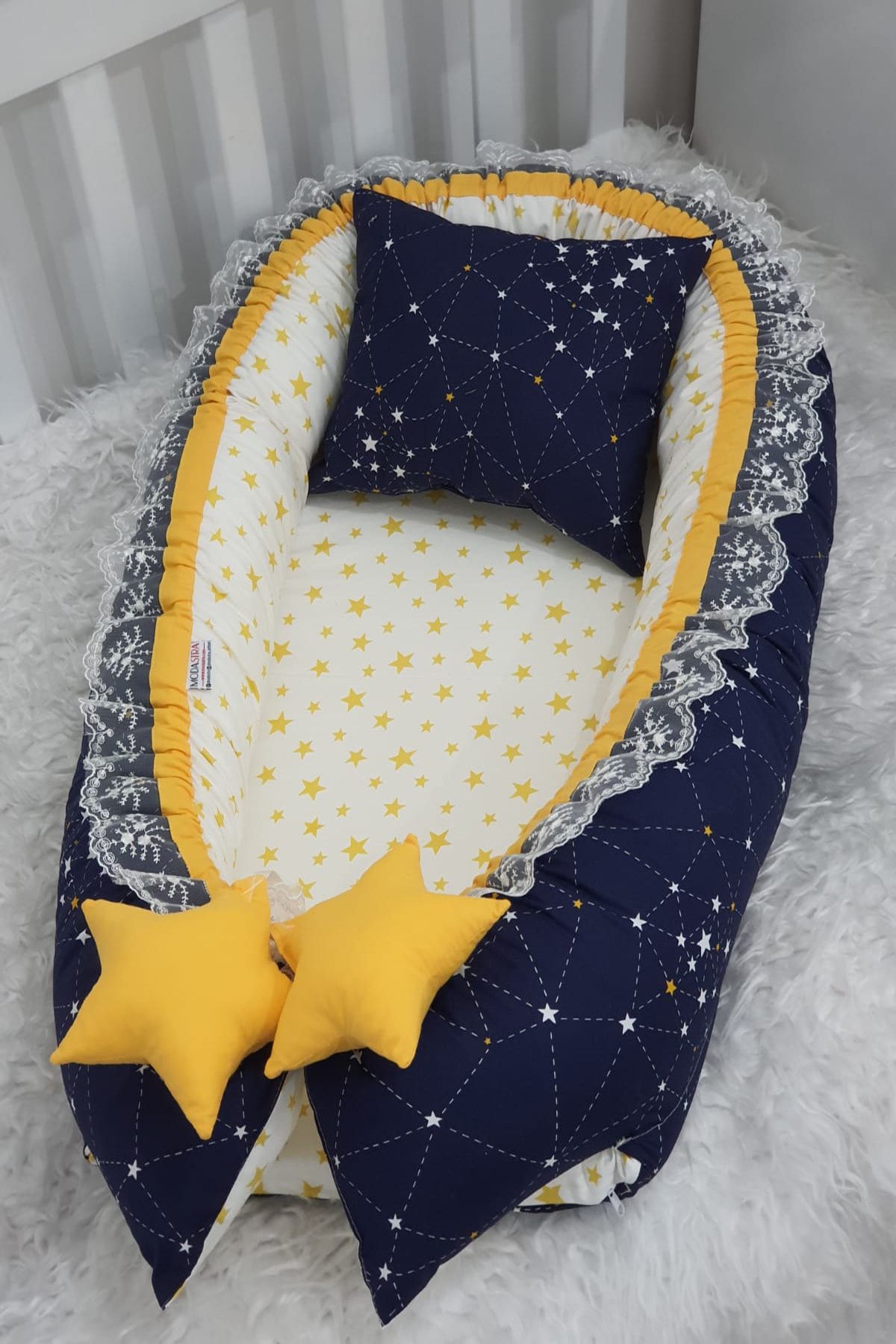 Babynest Sarı Ve Lacivert Yıldız Desen