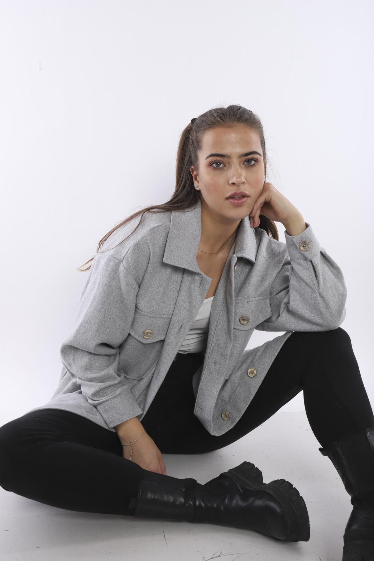 Bireysa Kadın Kaşe Pamuklu Oversize Oduncu Ceket Gömlek