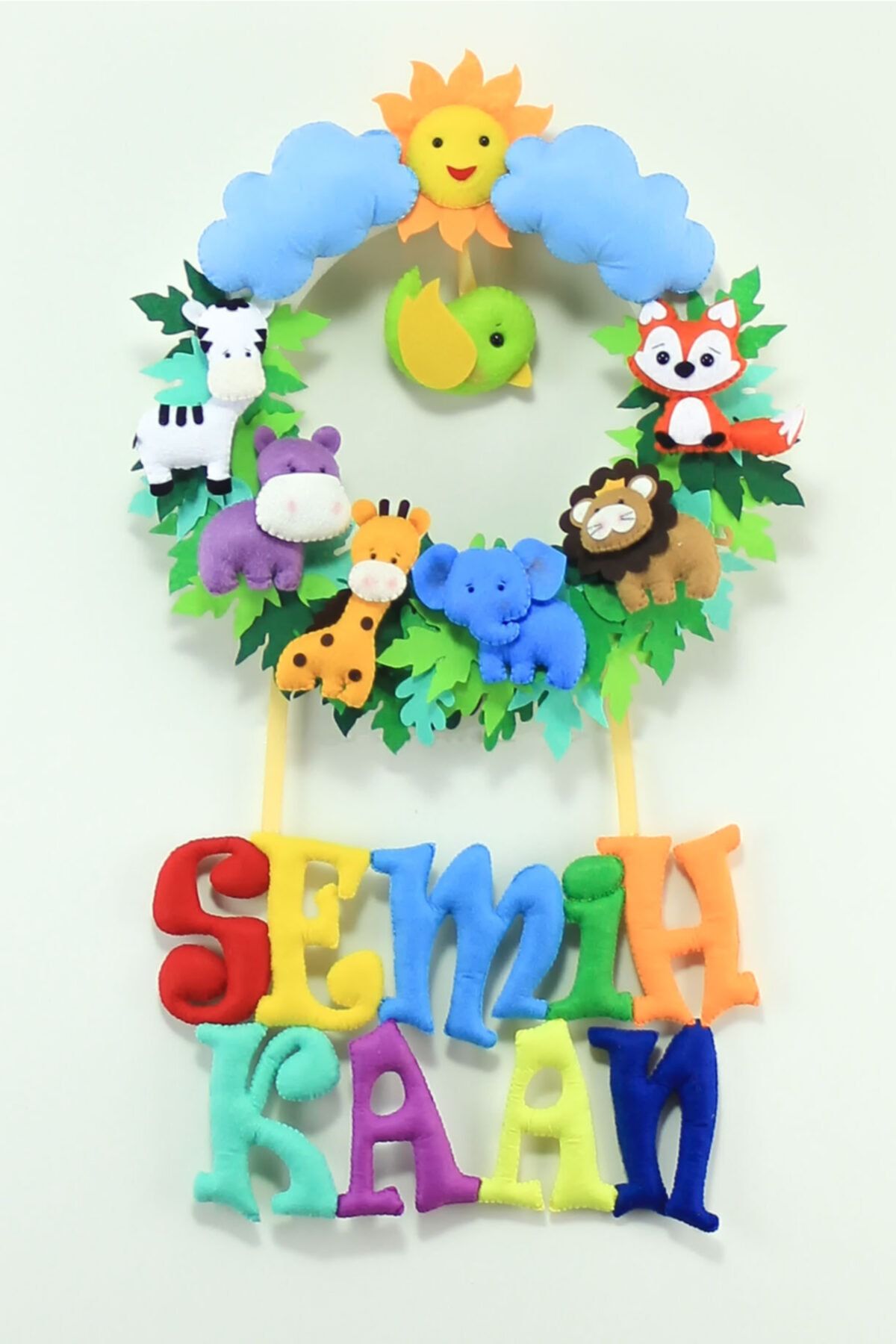 Renkli Hayallerim Semih Kaan Isimli Safari Bebek Odası Kapı Süsü
