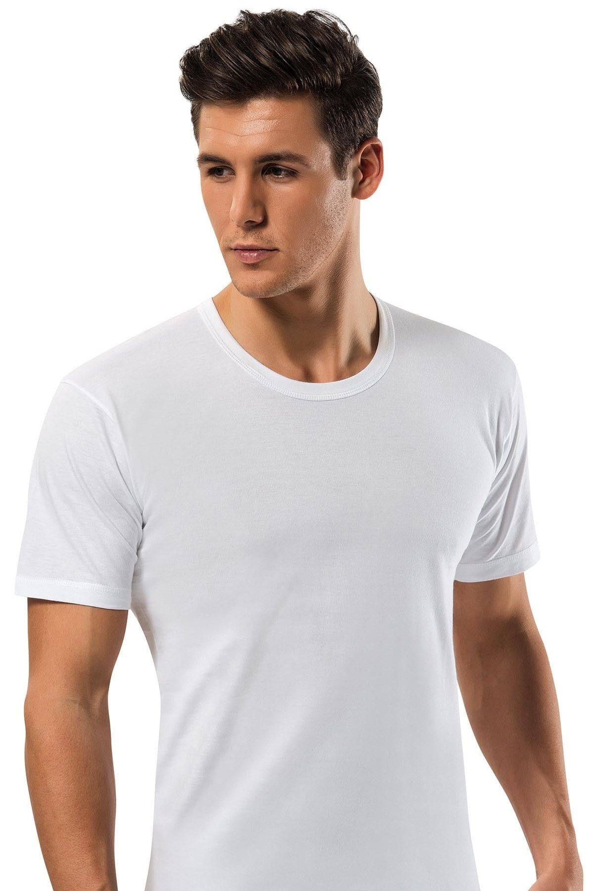 Erdem Erkek Beyaz Penye Bisiklet  Açık Yaka 100 Pamuk Geniş Kesim Fanila Atlet 3 Adet