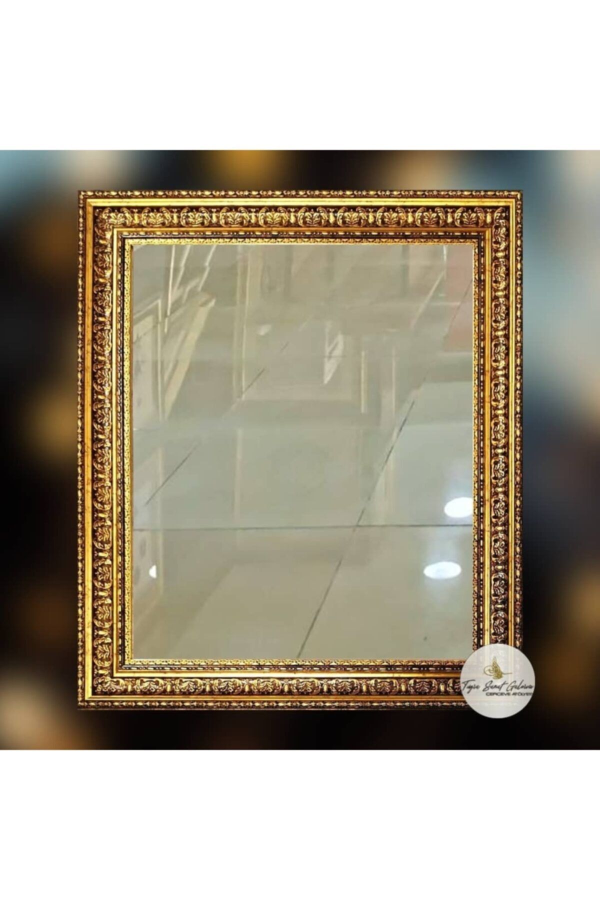 Tuğra Sanat Galerisi Işlemeli Altın Çerçeveli Dekoratif Ayna. 50x40 Cm