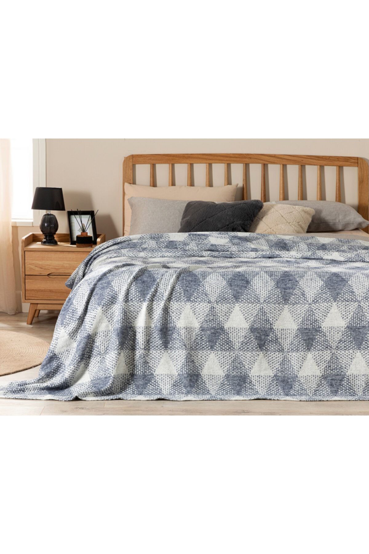 English Home Diamond Check Soft Pamuklu Çift Kişilik Battaniye 180x220 Cm Lacivert