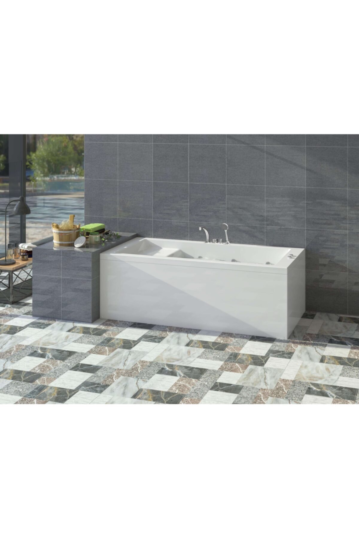 Stina Lucida Oturmalı 75x130x55 Dikdörtgen Küvet