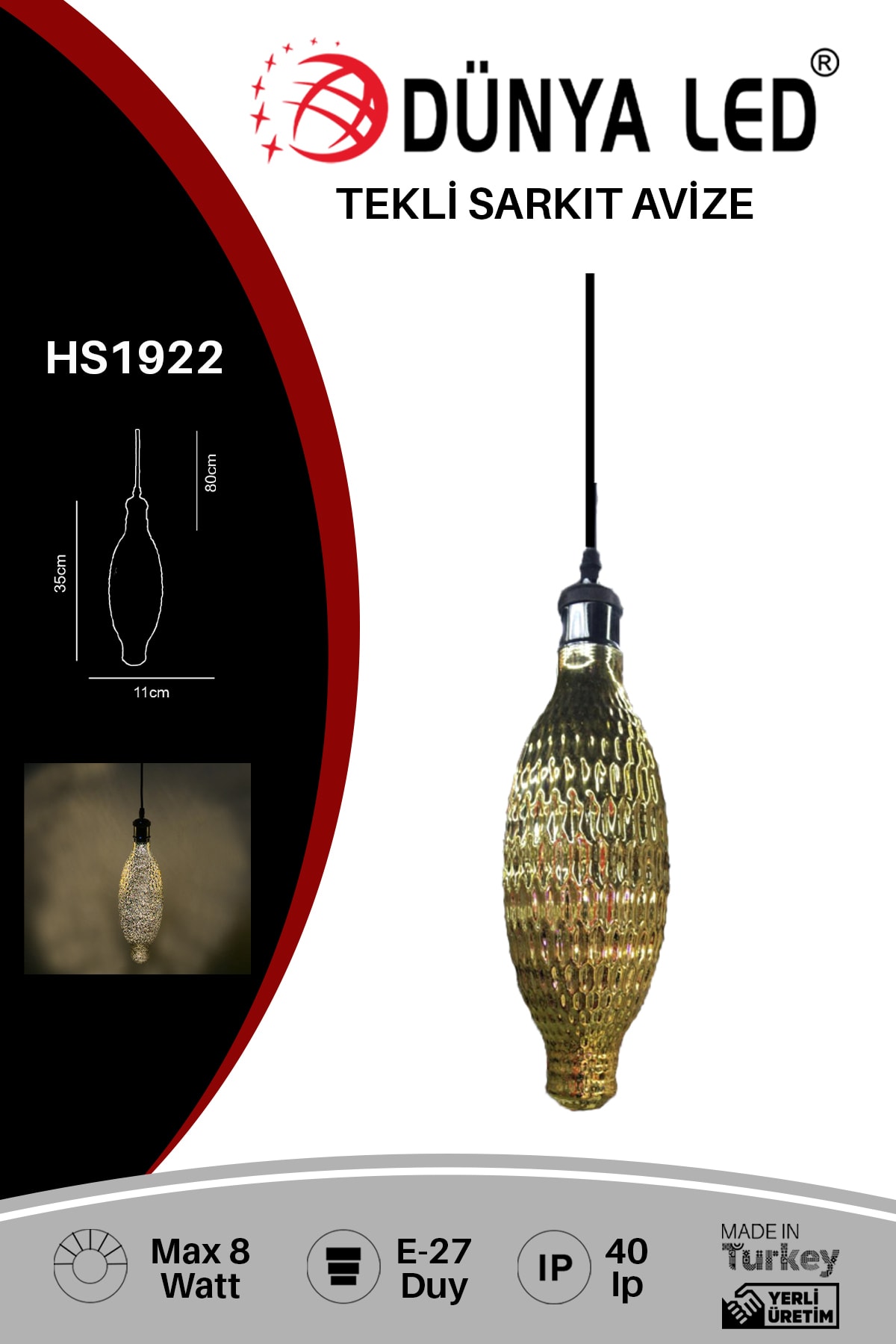 DÜNYA LED Hs.1922 8w Cam Sarkıt Avize Salon Cafe Çocuk Odası Hol Ofis Aydınlatması