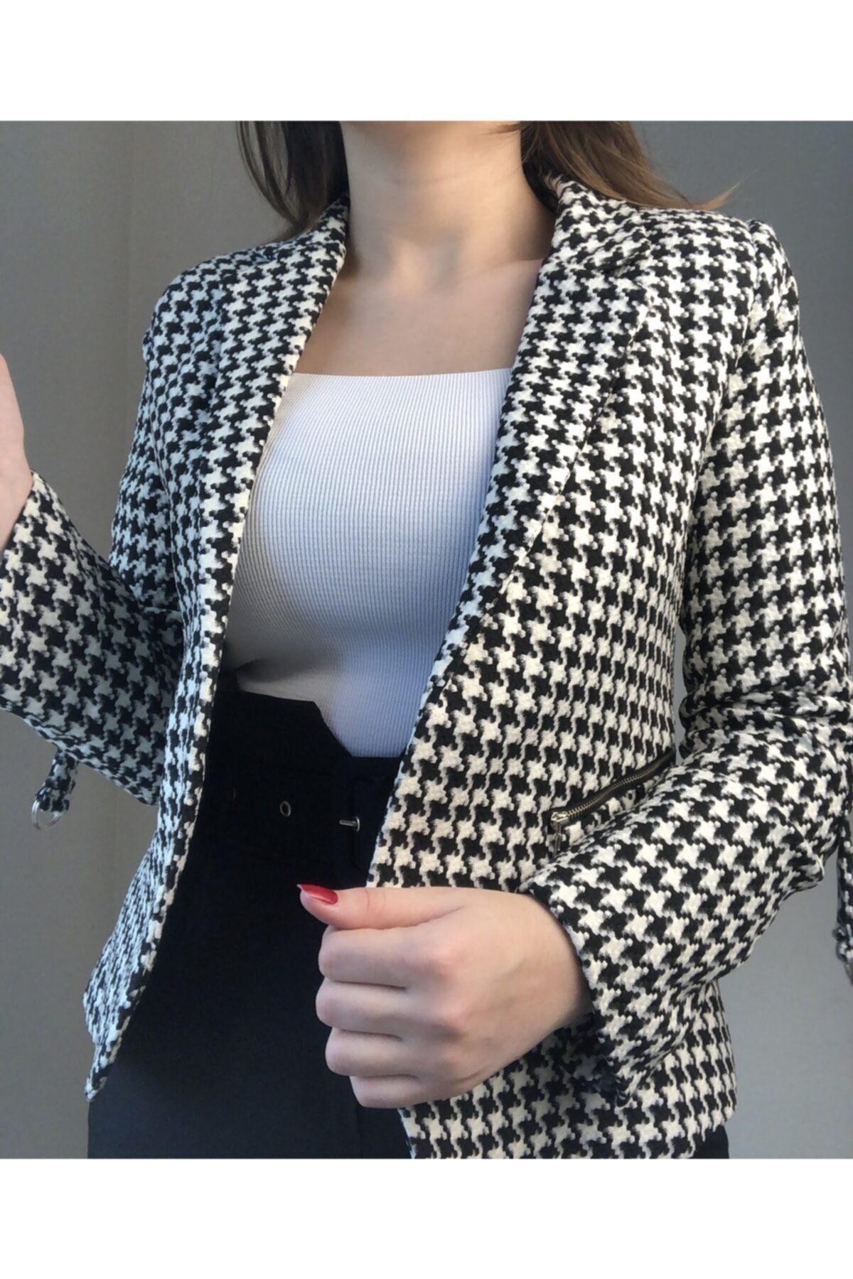 ROSSA Kadın Siyah Kazayağı Blazer Ceket